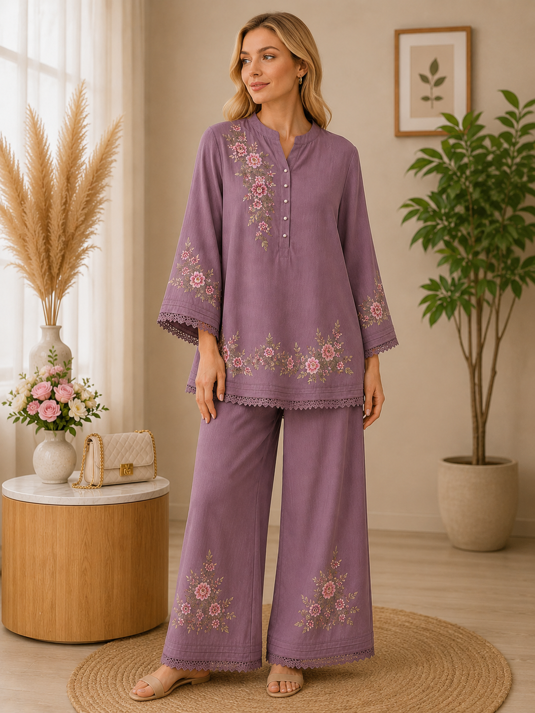 Embroidered Two‑Piece Casual Set
