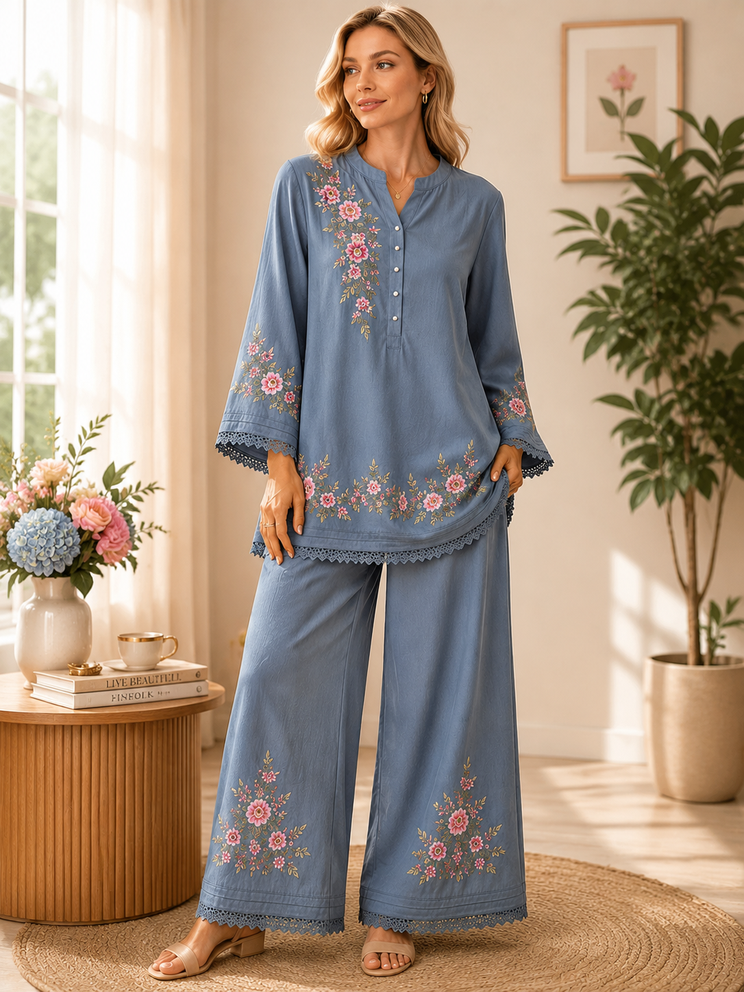 Embroidered Two‑Piece Casual Set
