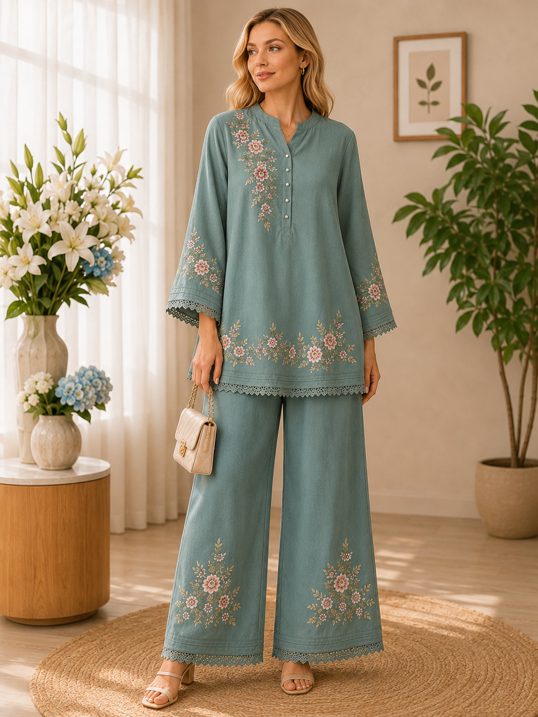 Embroidered Two‑Piece Casual Set