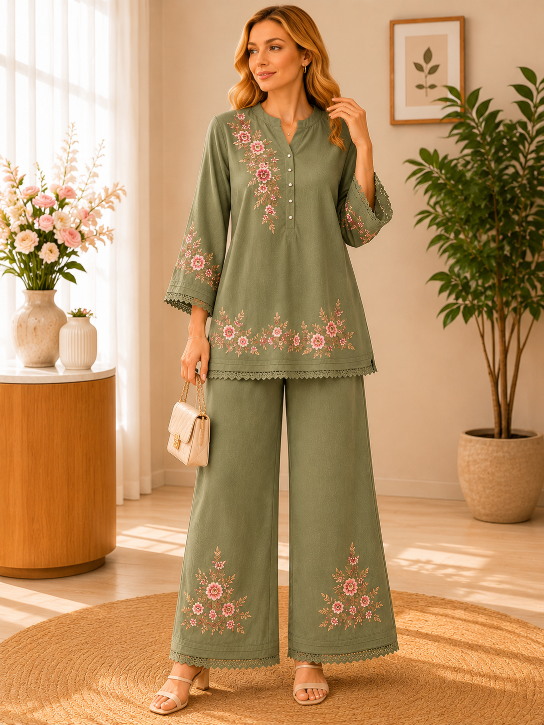 Embroidered Two‑Piece Casual Set