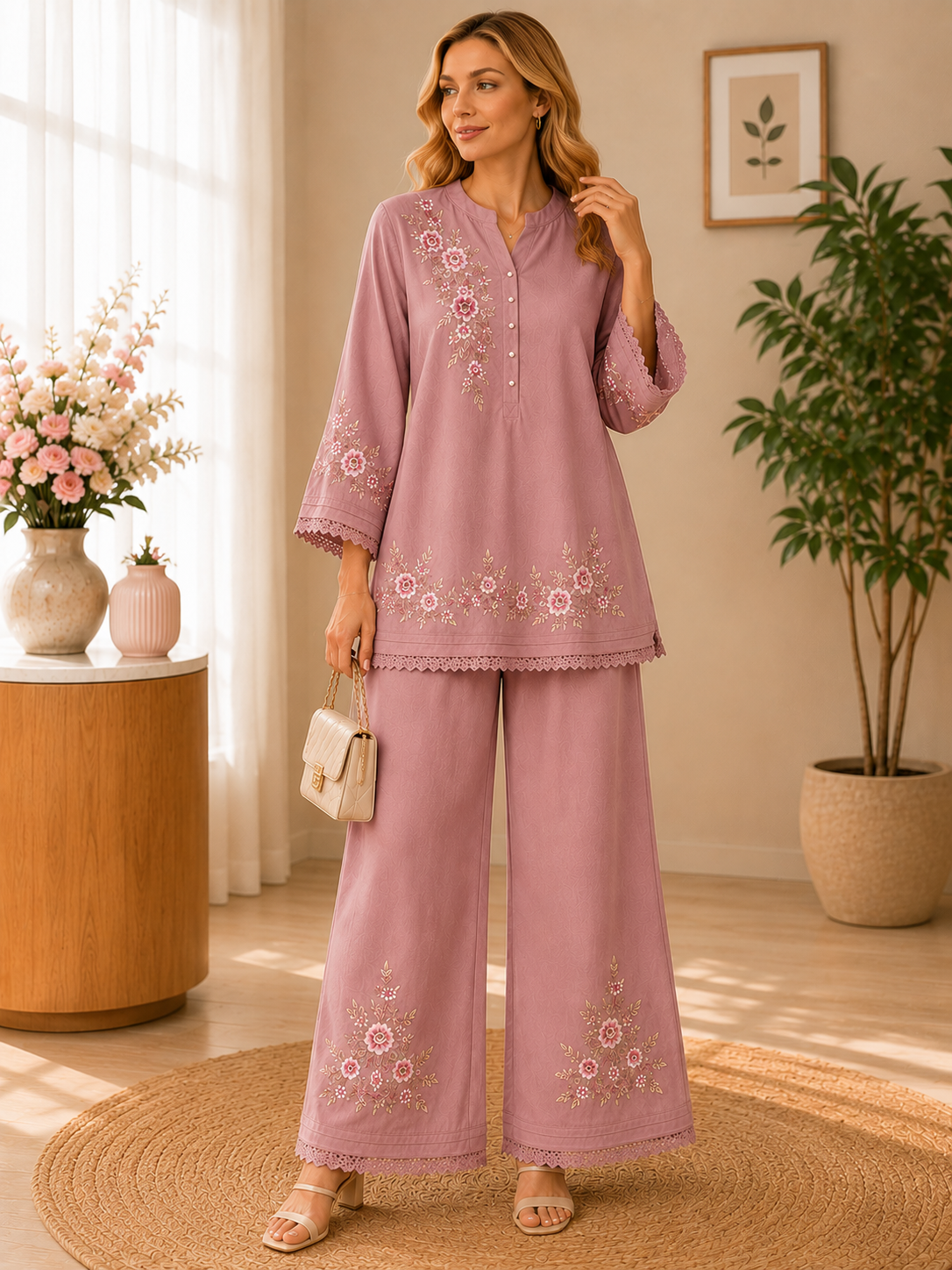Embroidered Two‑Piece Casual Set