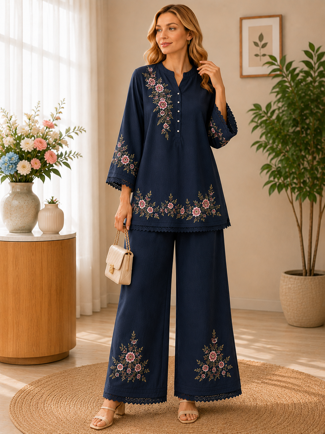 Embroidered Two‑Piece Casual Set