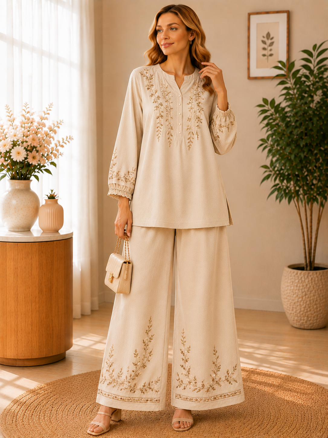 Floral Harmony Embroidered Set
