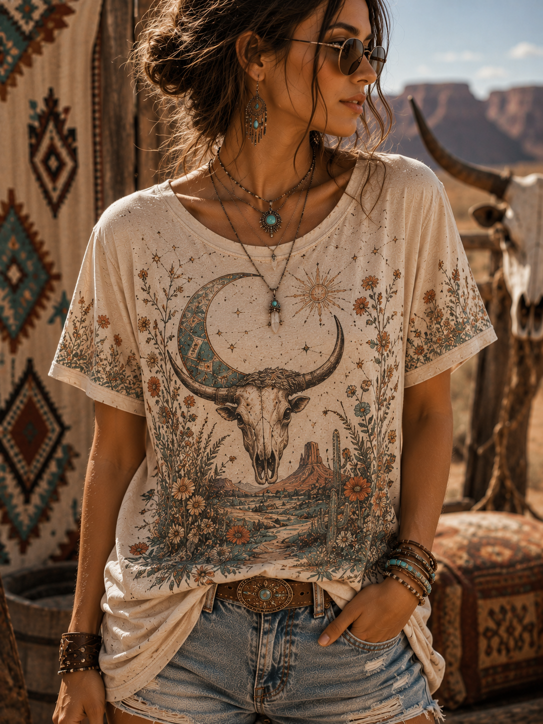 Boho Moon Bull Tee