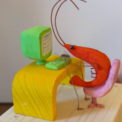 shrimp working on the computer