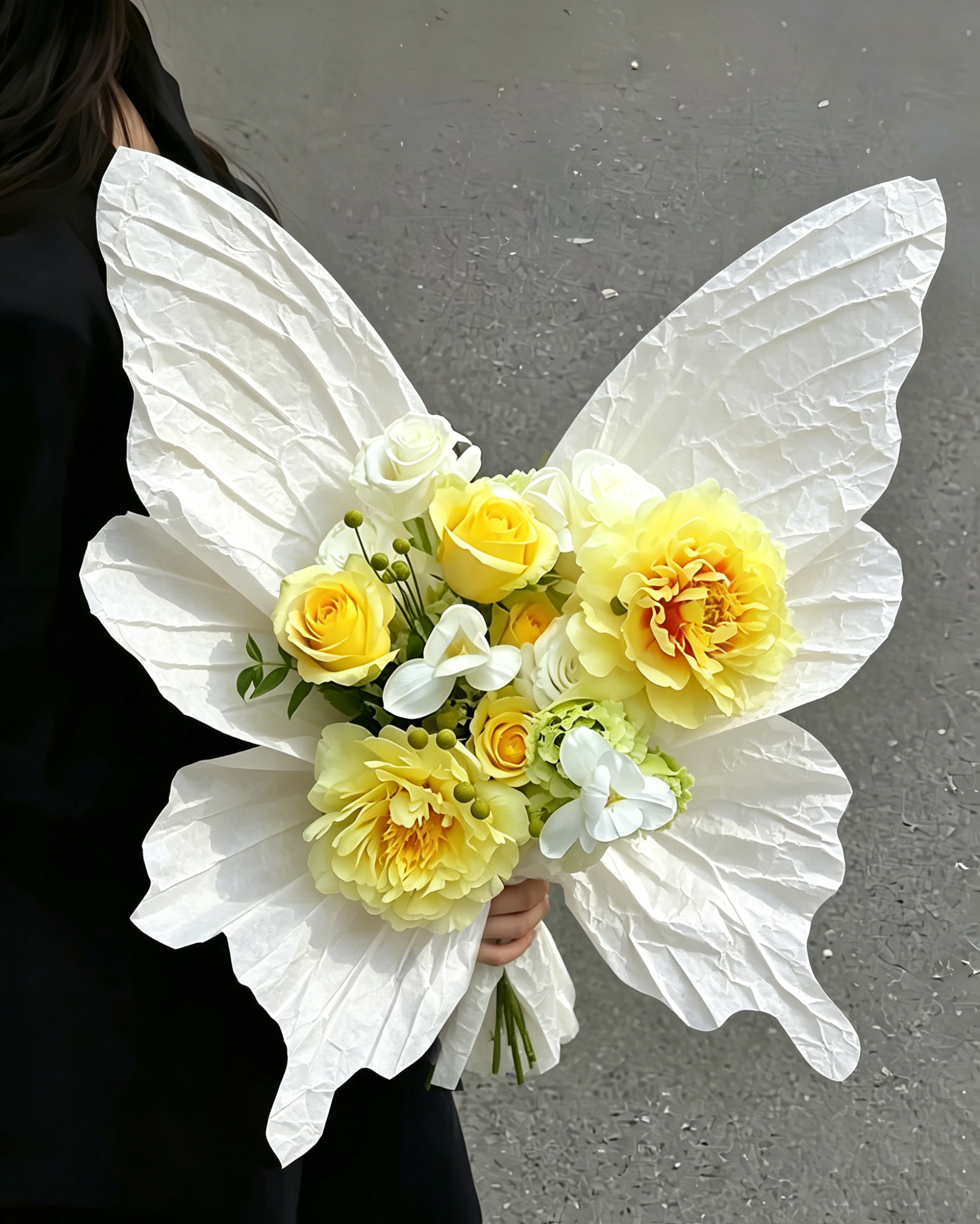 Pure White Crinkle Texture Butterfly Bouquet Wrap Sheets - (10pcs）