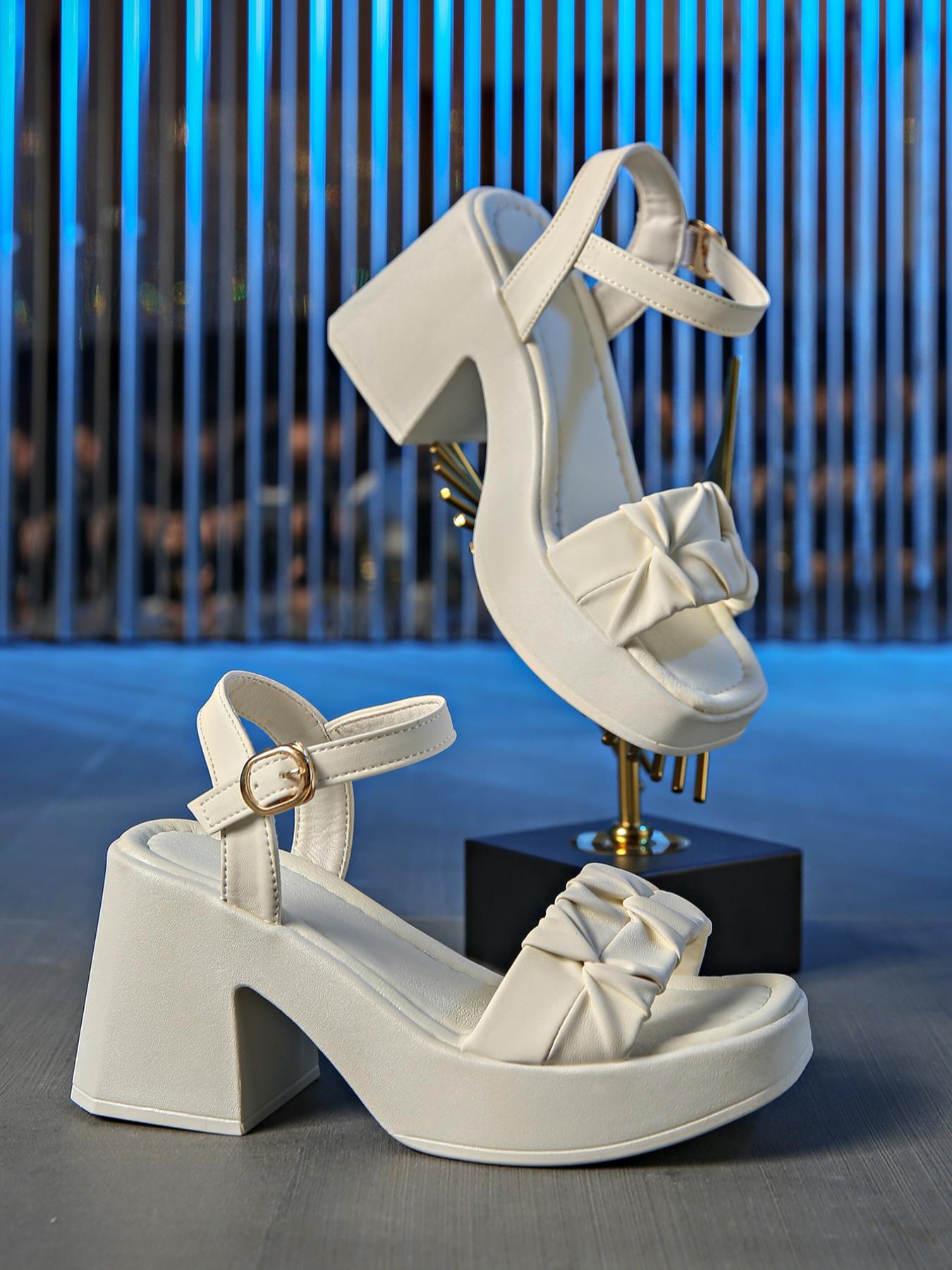Women's Fashionable Cross Strap Heeled Sandals, Casual Comfortable High Heel Sandals for Daily Wear, Trendy All-match Platform Sandals for Women & Girls