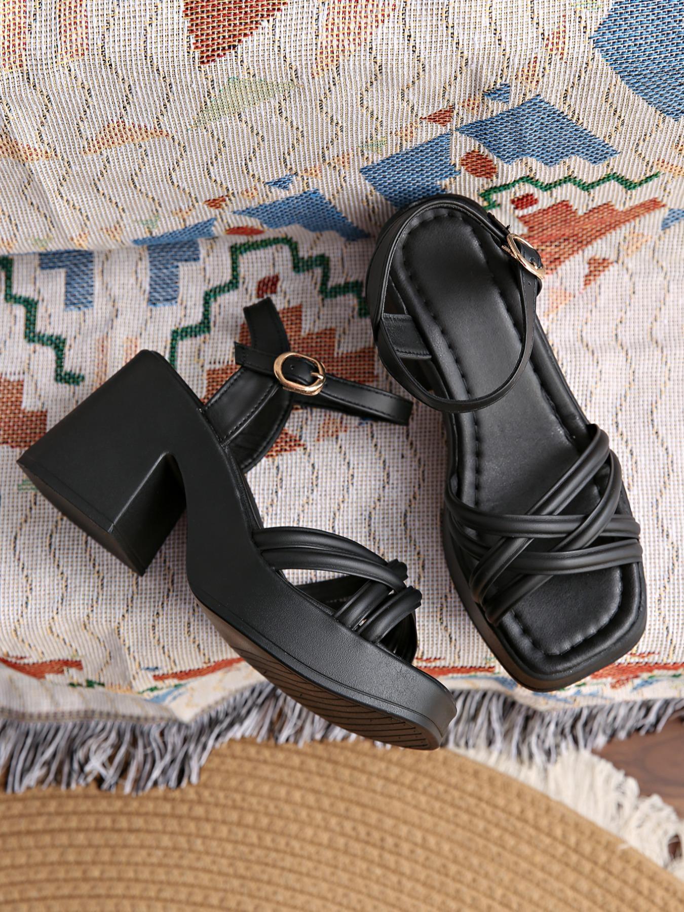 Women's Fashionable Cross Strap Heeled Sandals, Casual Comfortable High Heel Sandals for Daily Wear, Trendy All-match Platform Sandals for Women & Girls