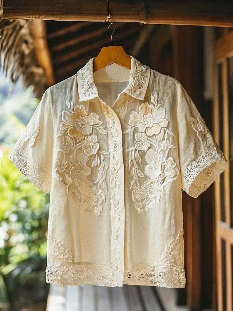 Women's Retro Floral Lace Embroidery Art Shirt