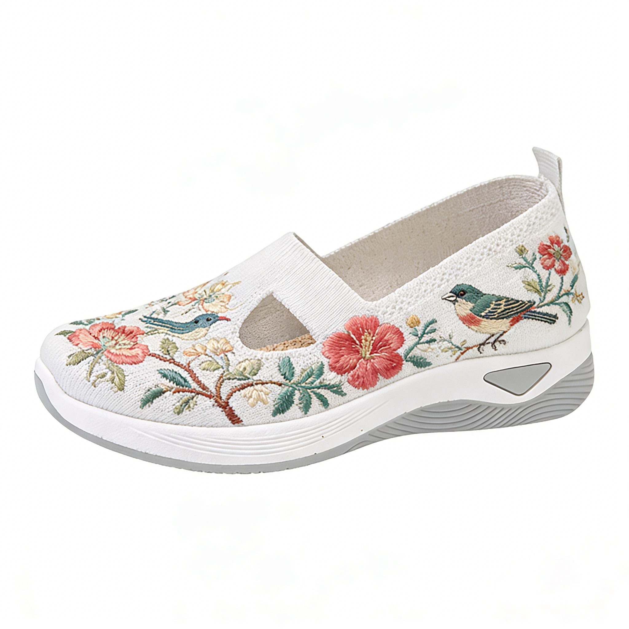Hummingbird & Hibiscus Garden on Cream Cut-Out Orthopedic Arch Support Shoes