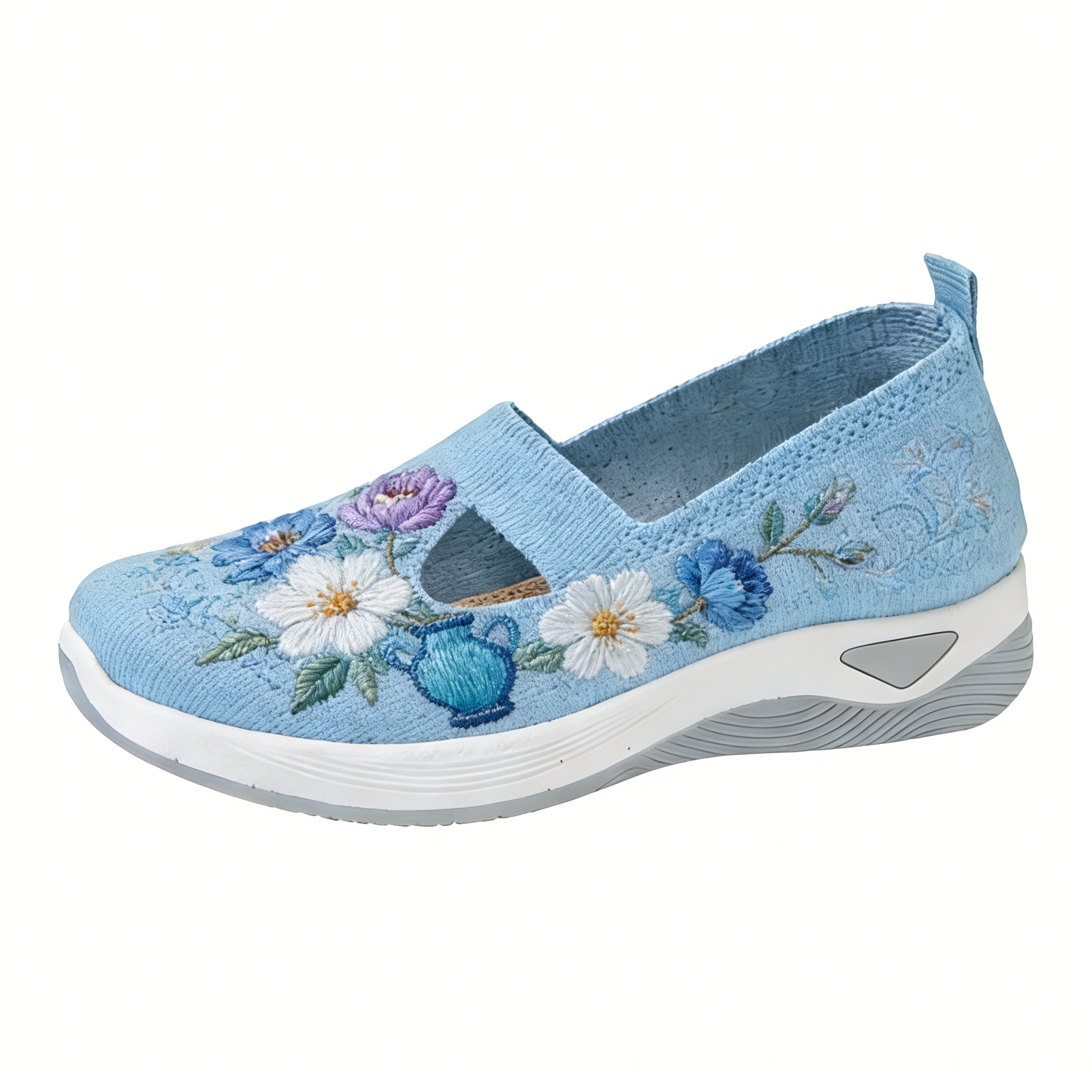 Blue Vase & Pastel Floral on Sky Blue Cut-Out Orthopedic Arch Support Shoes