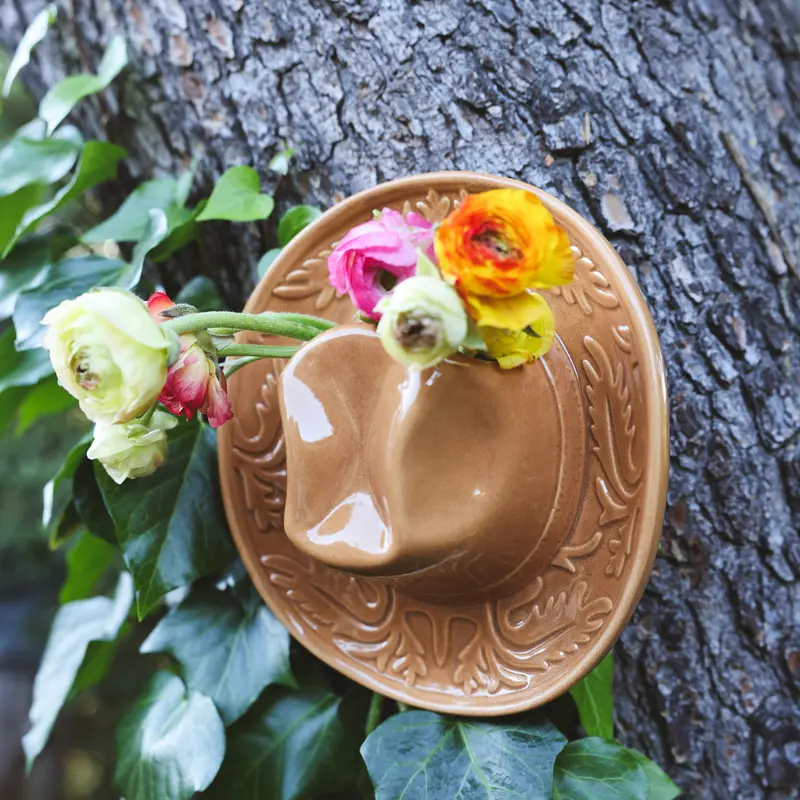 Cowboy hat-shaped vase