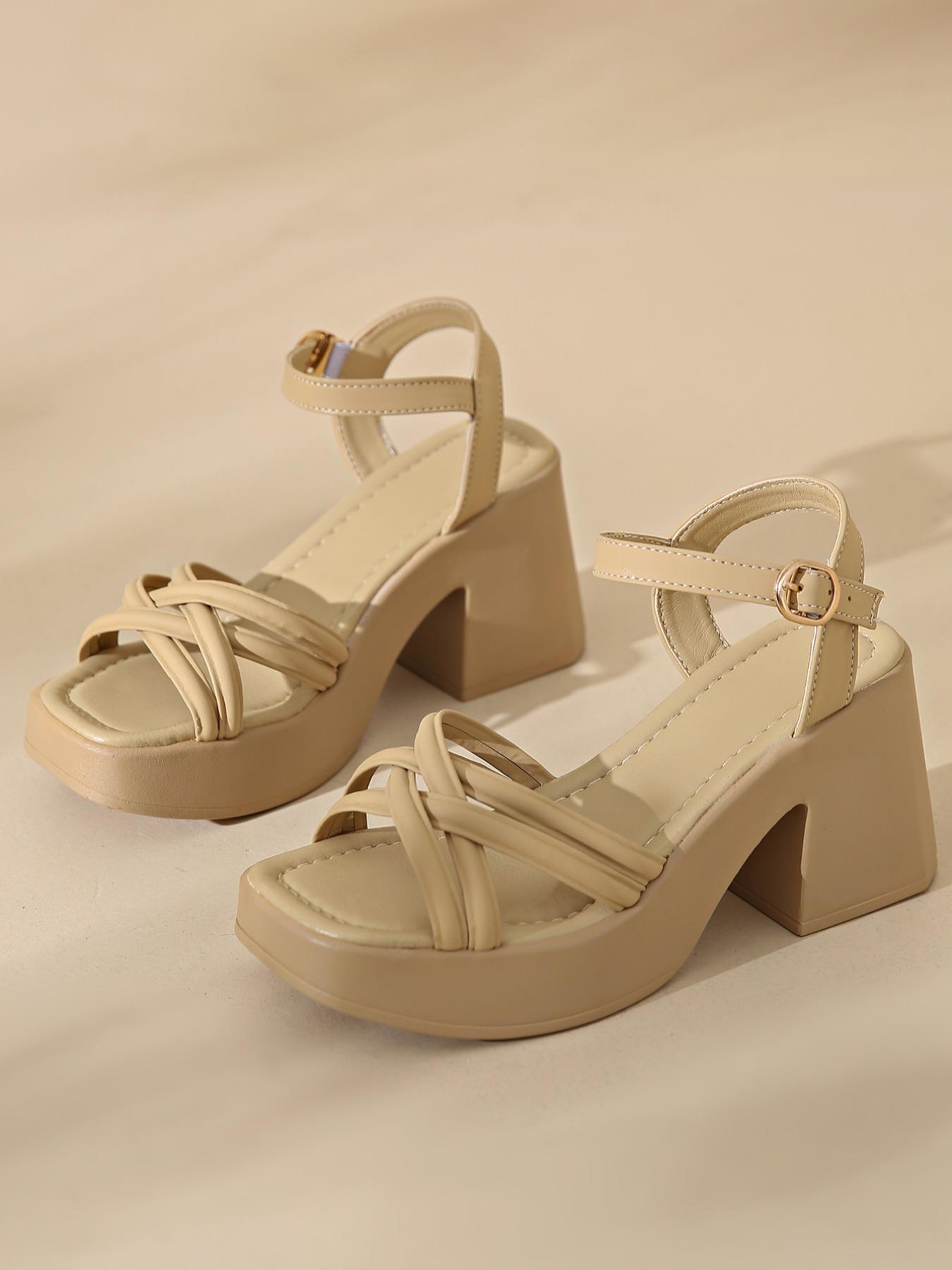 Women's Fashionable Cross Strap Heeled Sandals, Casual Comfortable High Heel Sandals for Daily Wear, Trendy All-match Platform Sandals for Women & Girls
