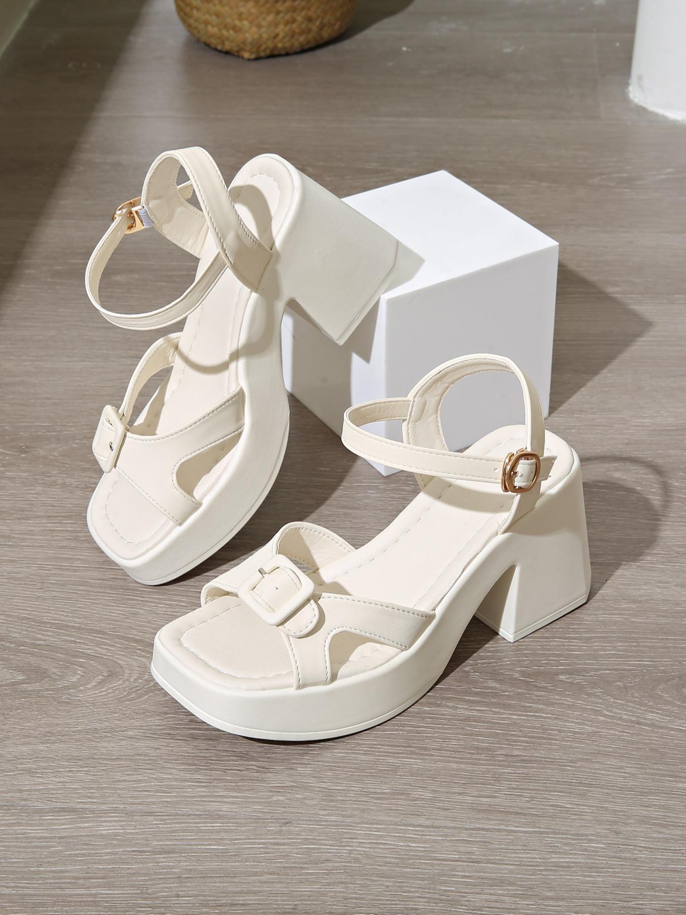Women's Fashionable Cross Strap Heeled Sandals, Casual Comfortable High Heel Sandals for Daily Wear, Trendy All-match Platform Sandals for Women & Girls