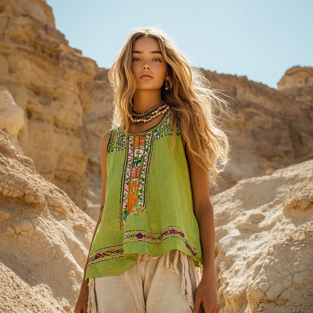 Desert Style Holiday Bohemian Vintage Linen Casual Top