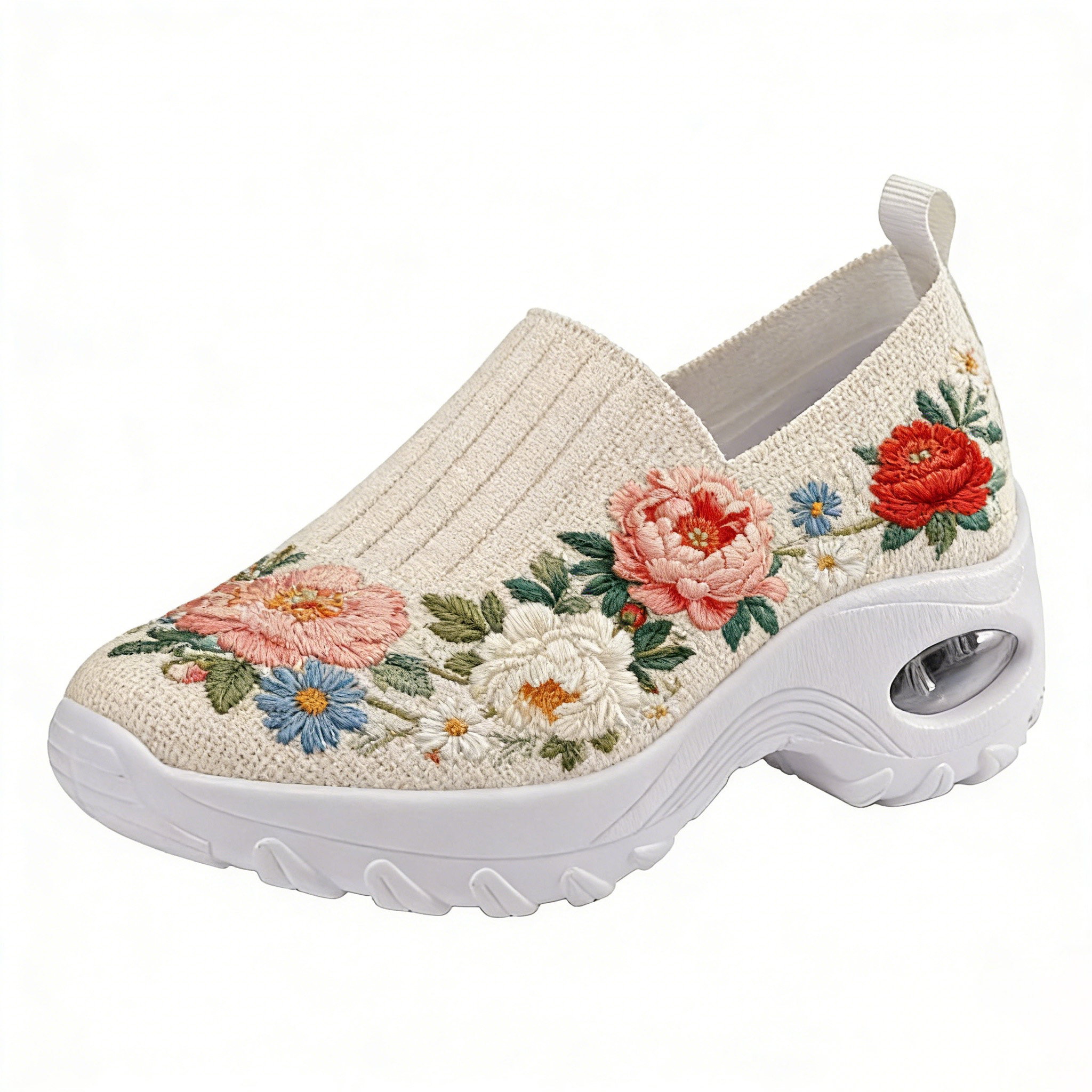 Mixed Peony & Wildflower on Cream Embroidered Orthopedic Arch Support Shoes 