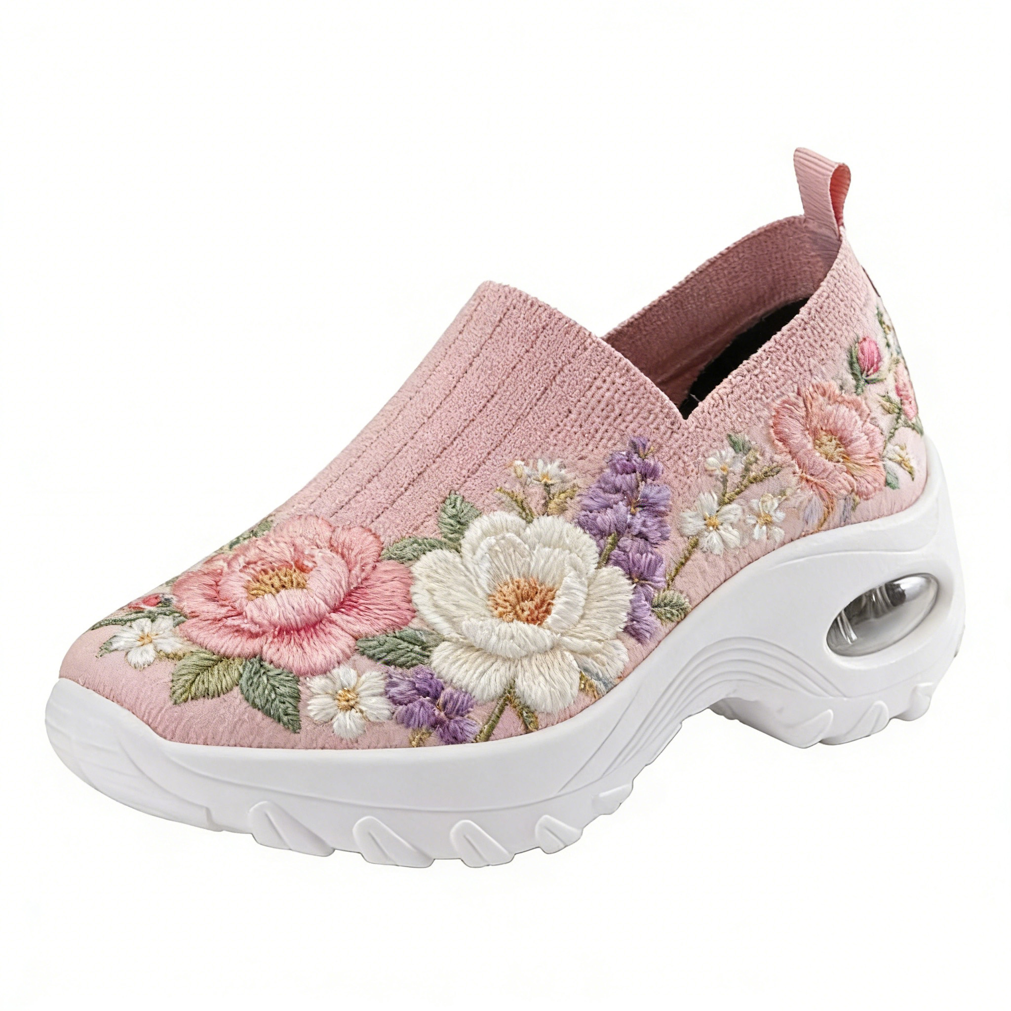 Pastel Floral & Lavender on Blush Embroidered Orthopedic Arch Support Shoes 