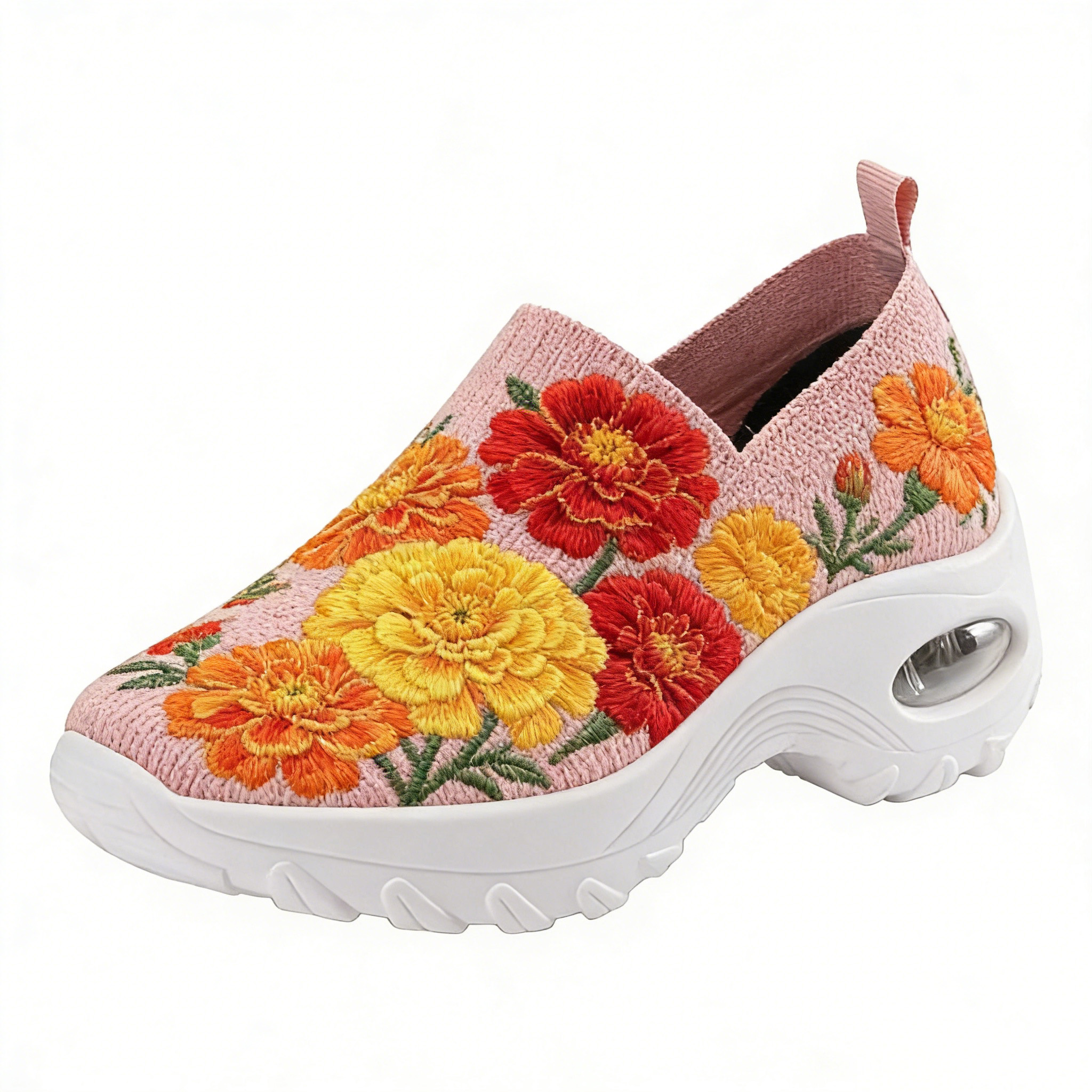 Marigold Fiesta on Blush Pink Embroidered Orthopedic Arch Support Shoes 