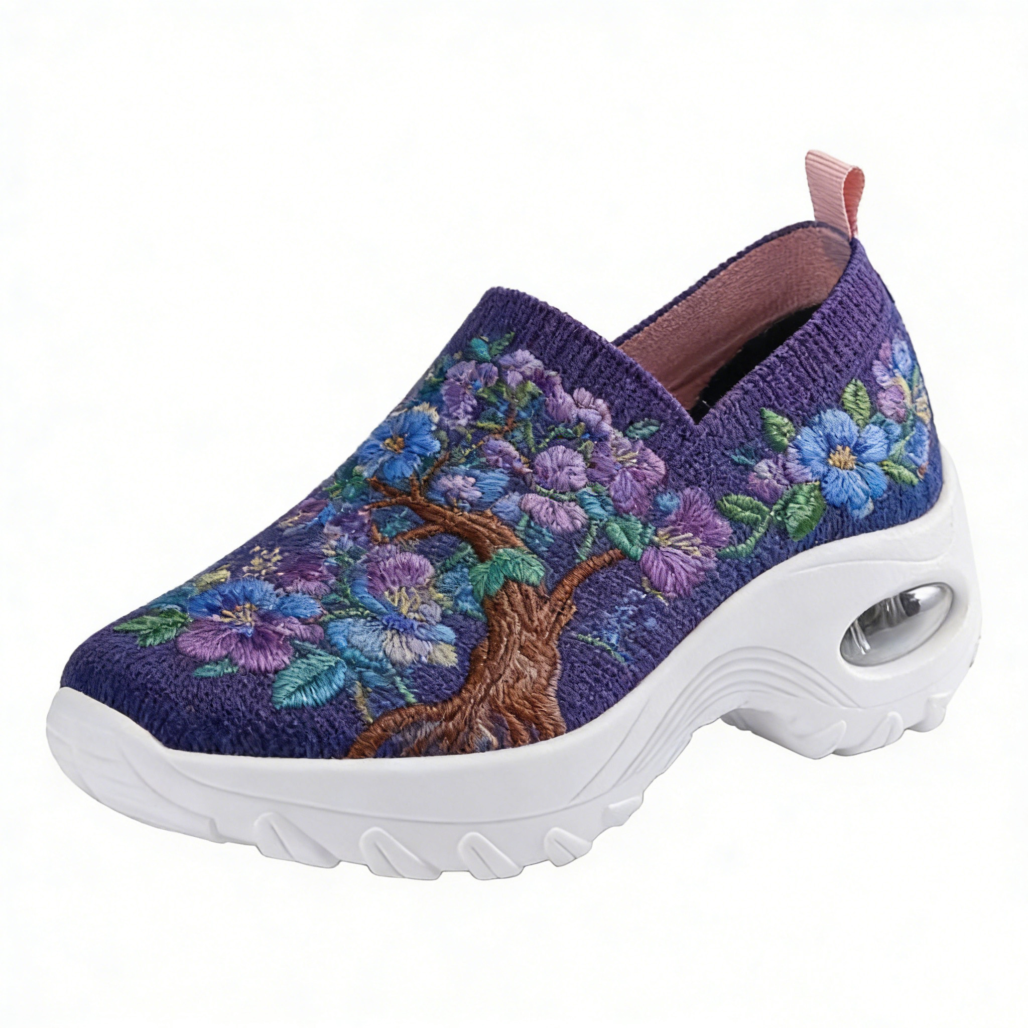 Purple Blossom Tree on Violet Embroidered Orthopedic Arch Support Shoes 