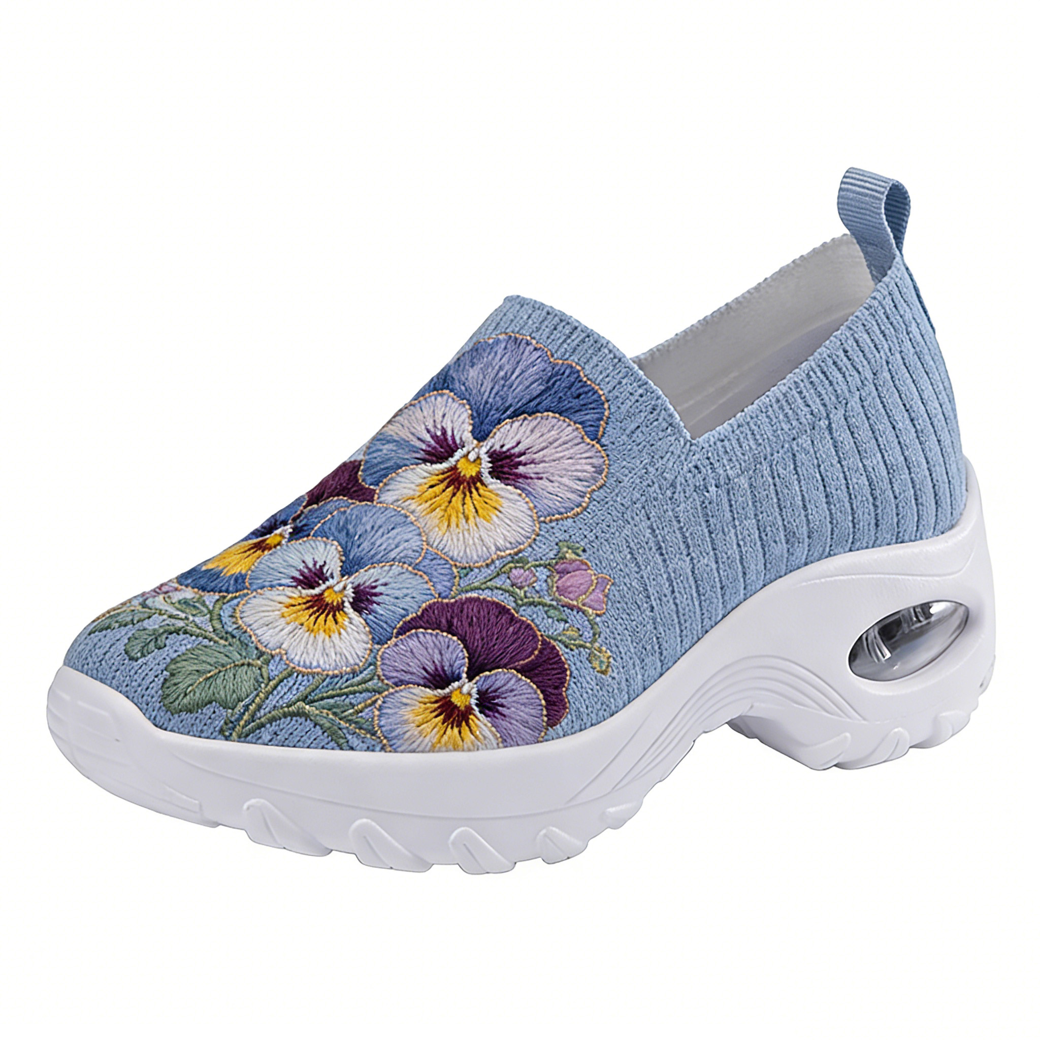 Pansy Garden on Light Blue Embroidered Orthopedic Arch Support Shoes 