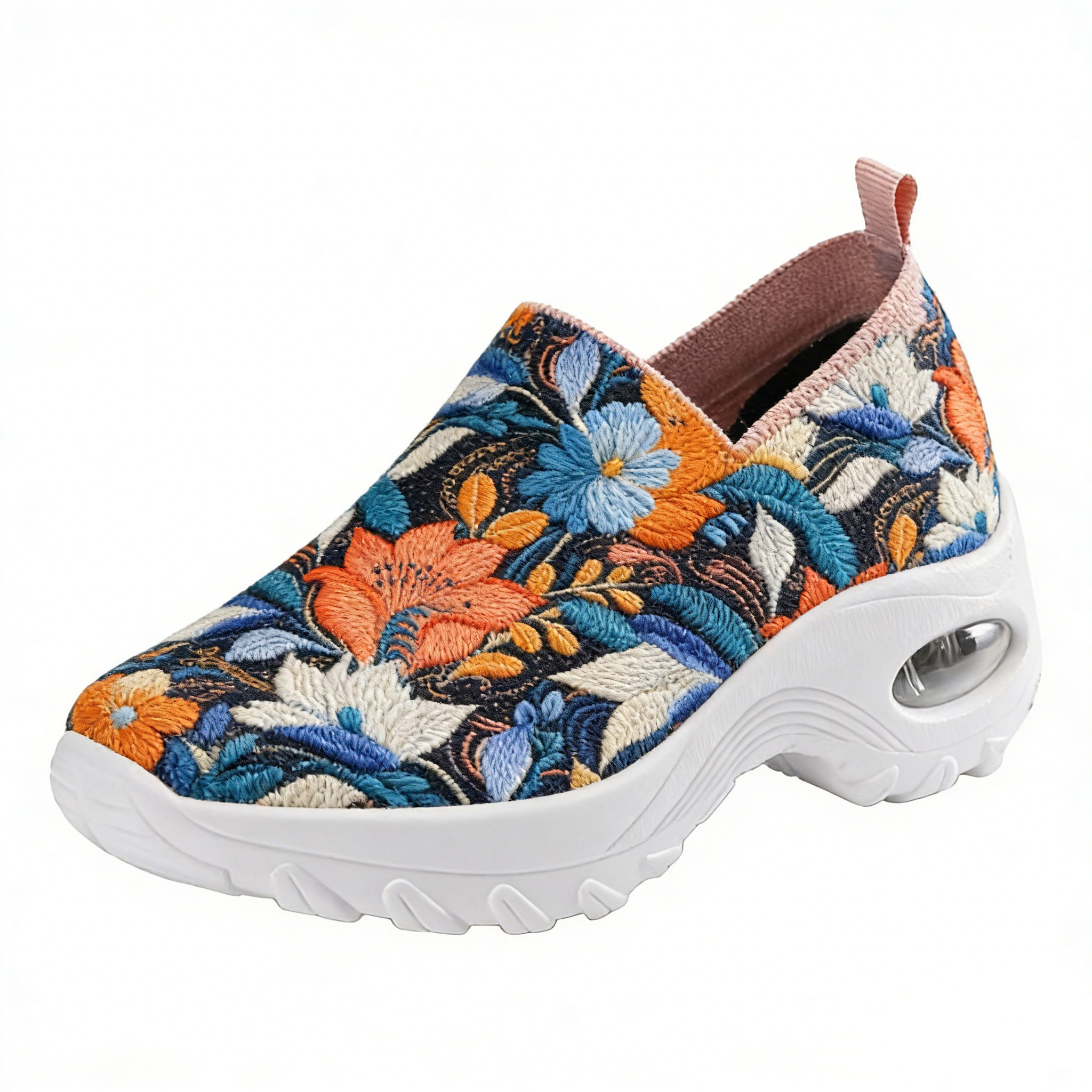 Vibrant Tropical Floral on Multi-Color Embroidered Orthopedic Arch Support Shoes 