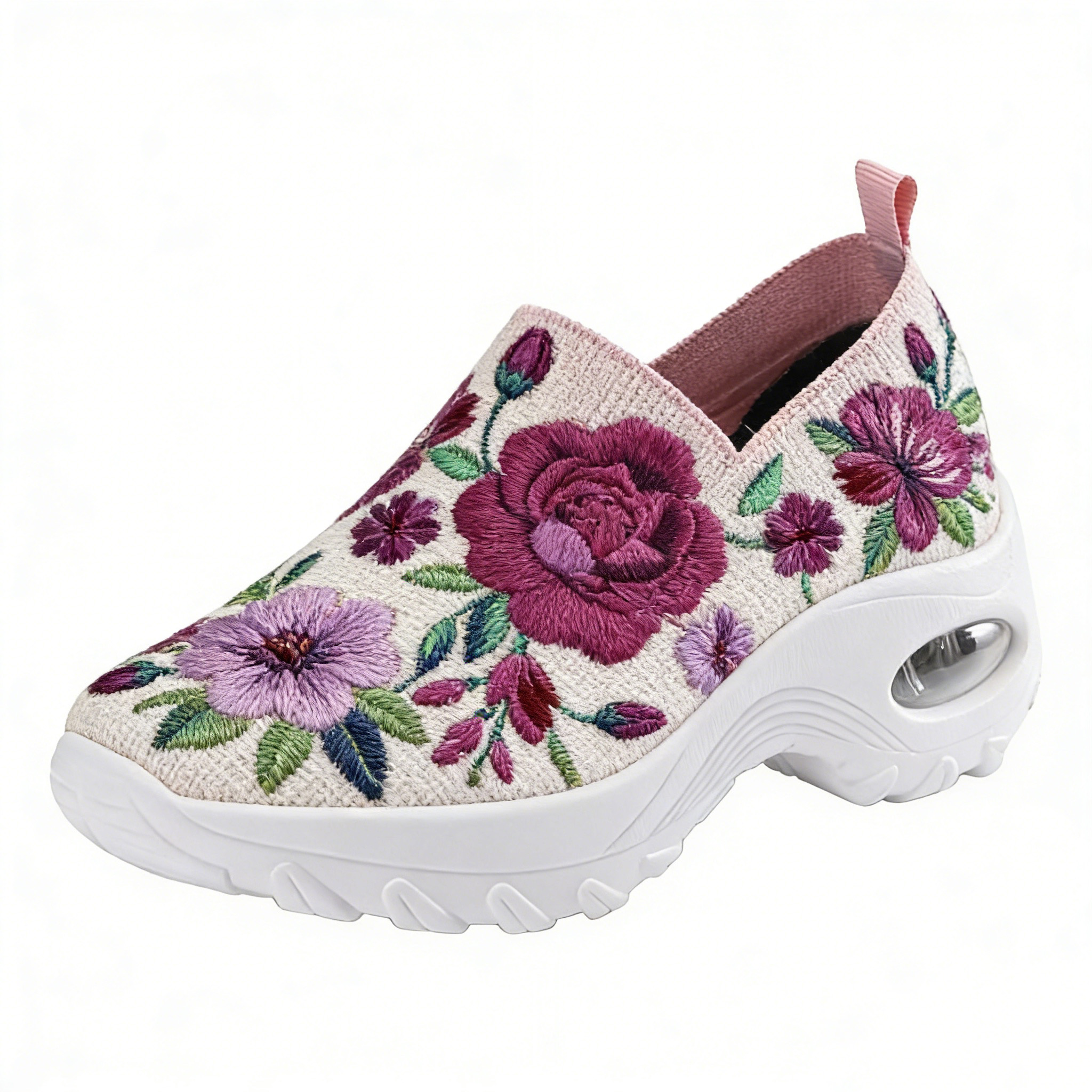 Deep Rose & Lavender on Blush Embroidered Orthopedic Arch Support Shoes 