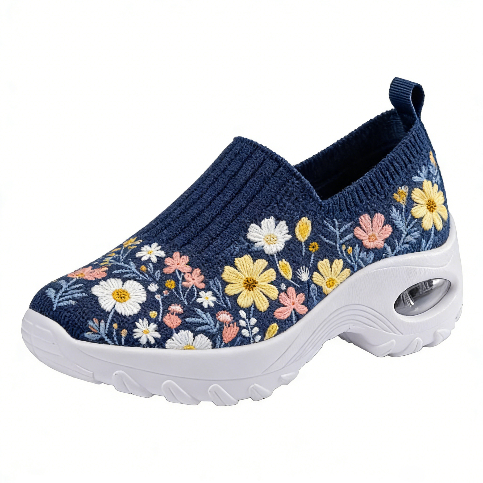 Meadow Wildflower Mix on Navy Embroidered Orthopedic Arch Support Shoes 