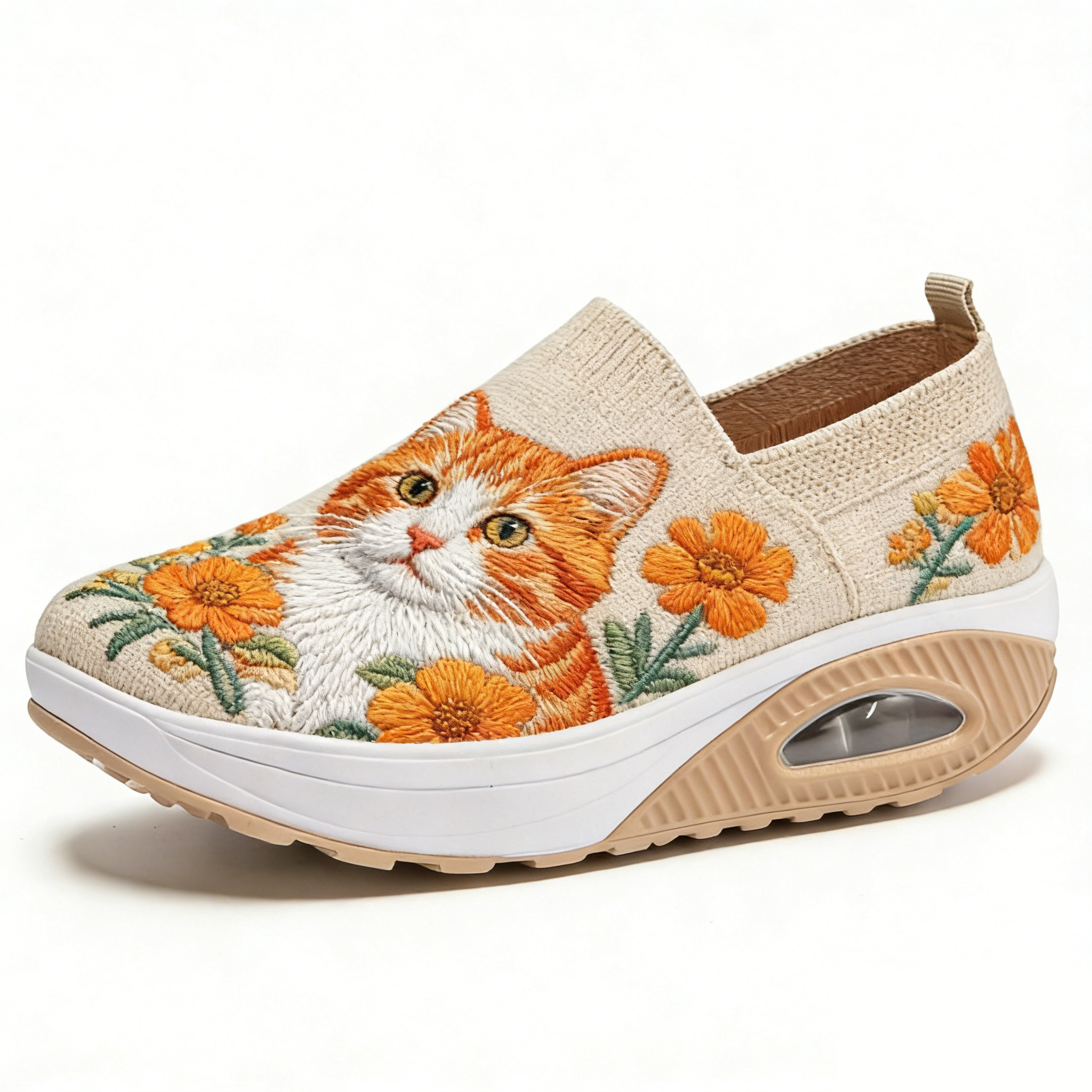 Ginger Cat & Marigold Joy Embroidered Thick-Soled Orthopedic Shoes 