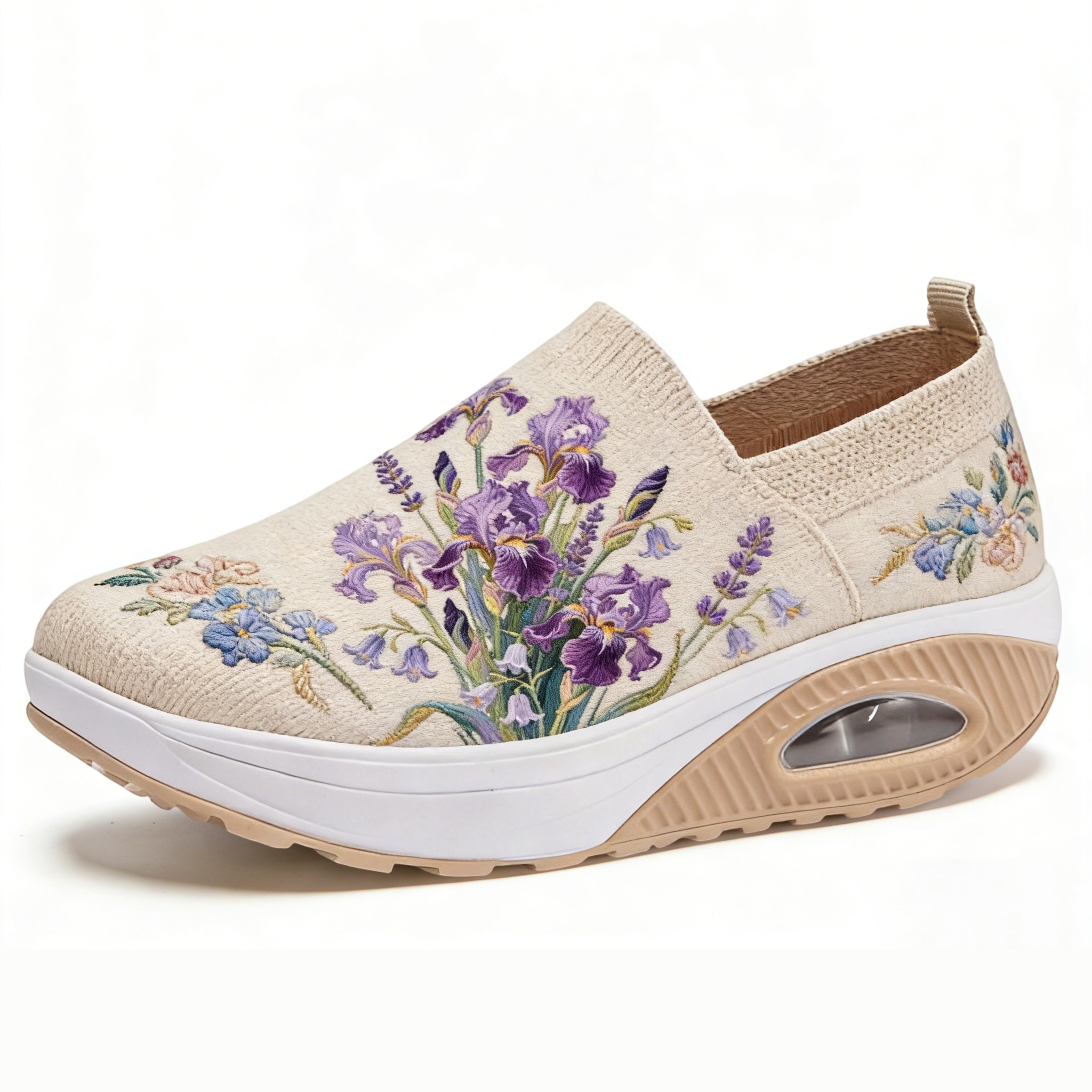 Iris & Lavender Whisper Embroidered Thick-Soled Orthopedic Shoes 