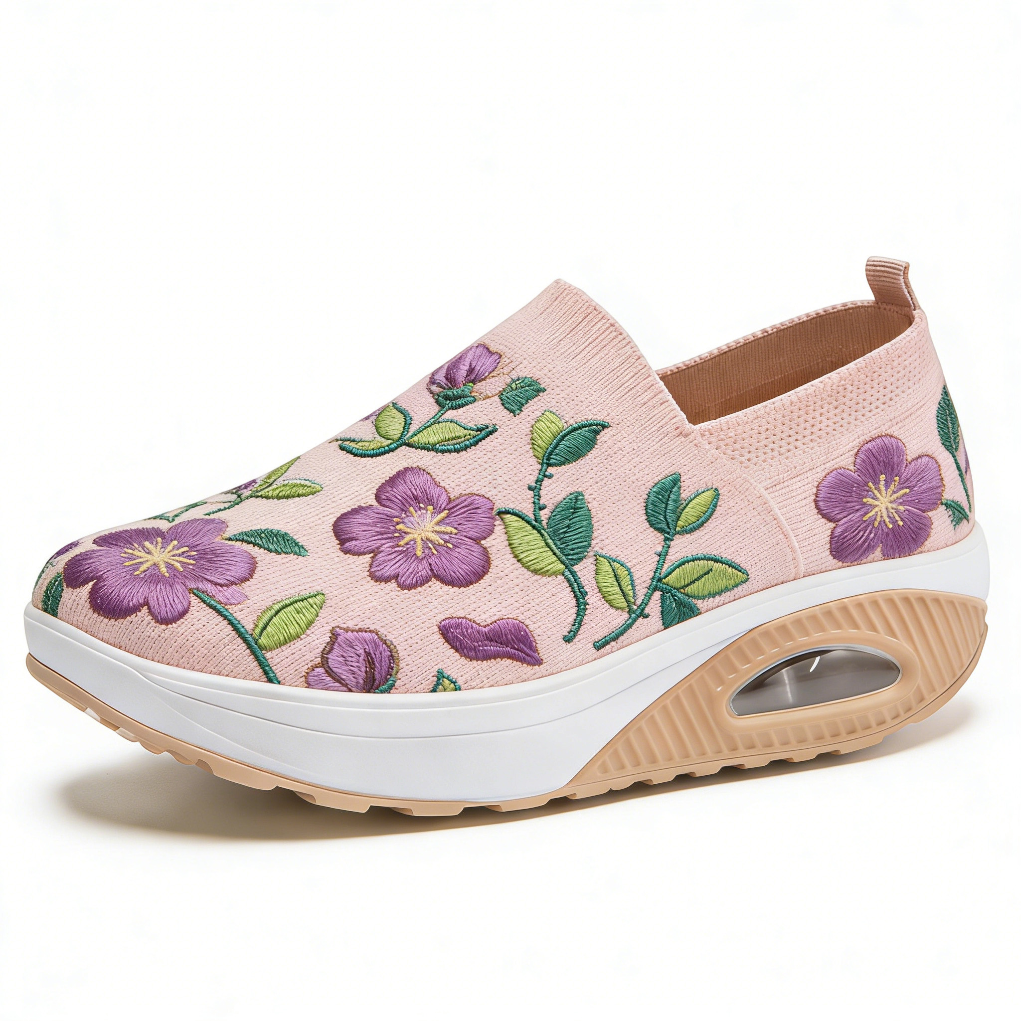 Purple Blossom & Buds Whisper Embroidered Thick-Soled Orthopedic Shoes 