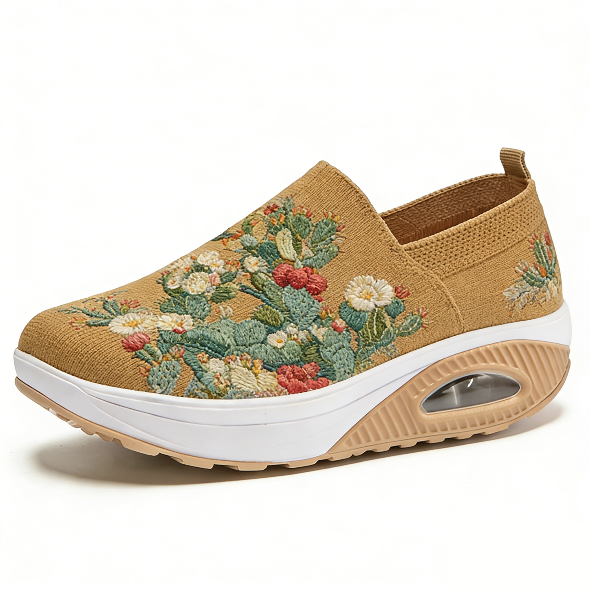 Desert Cactus & Berry Bloom Embroidered Thick-Soled Orthopedic Shoes 