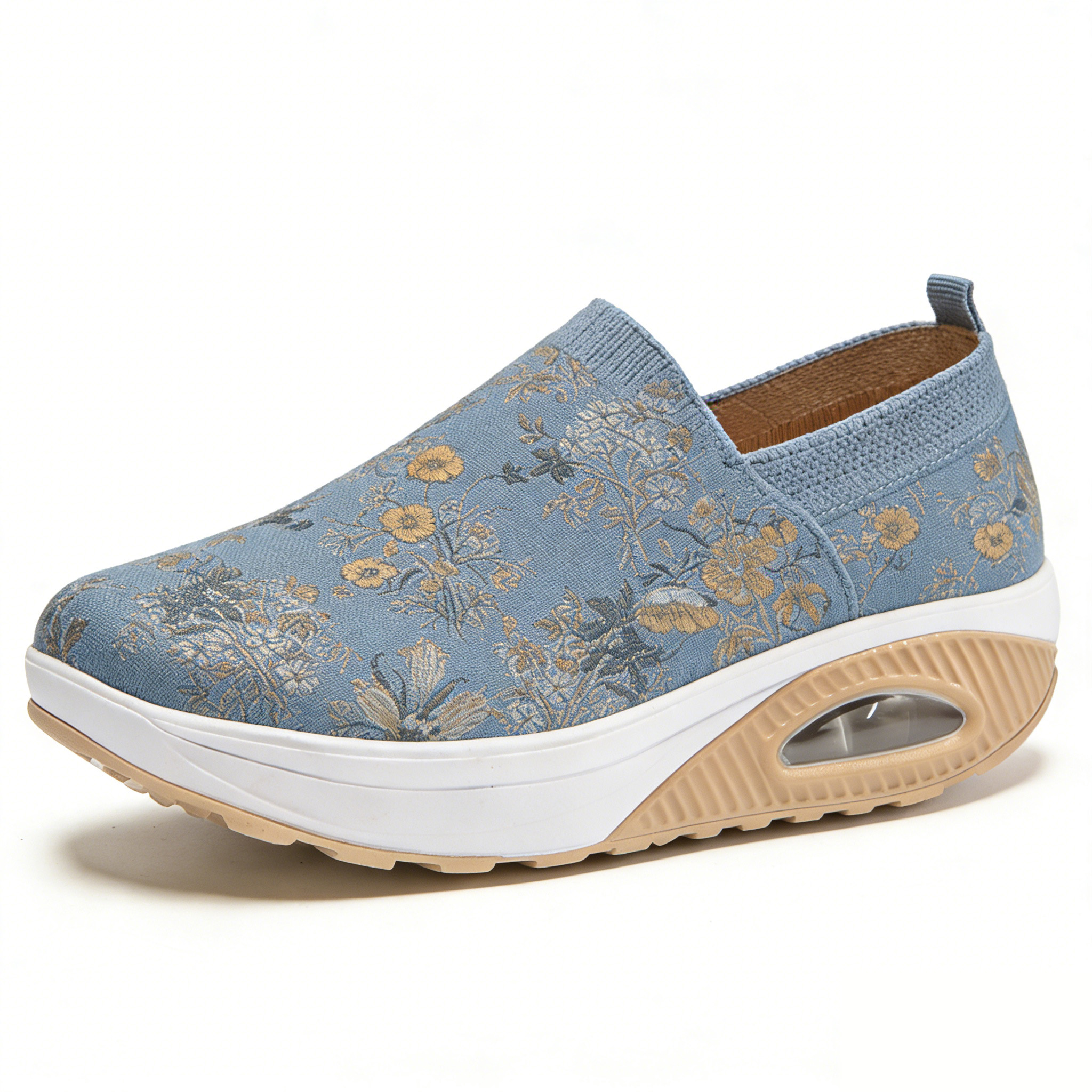 Vintage Blue Floral Tapestry Embroidered Thick-Soled Orthopedic Shoes 