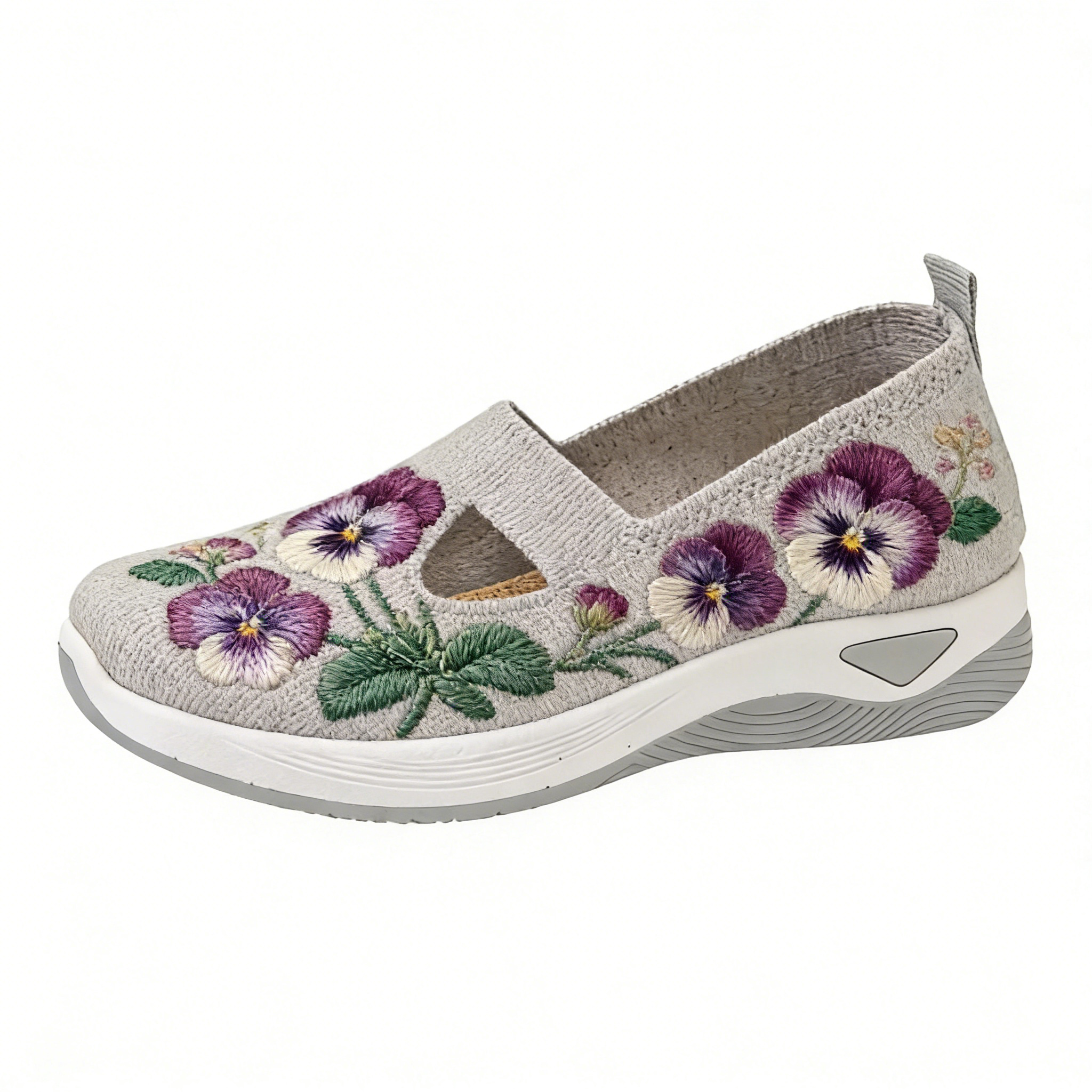 Pansy Garden on Grey Cut-Out Orthopedic Arch Support Shoes