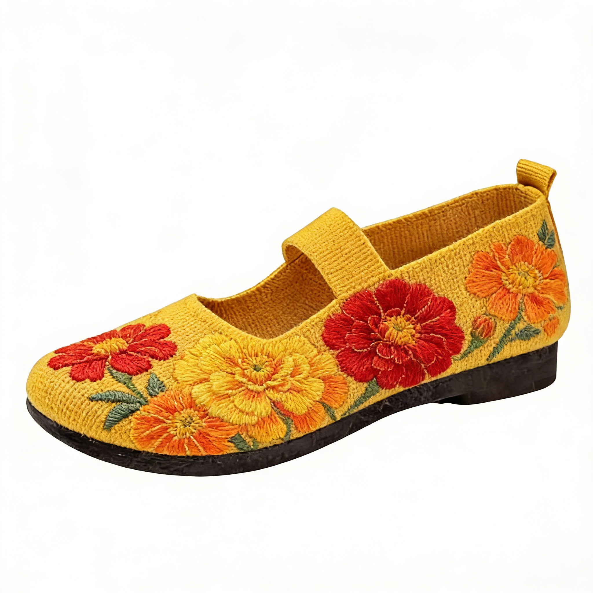 Marigold Fiesta on Mustard Yellow Elastic Strap Orthopedic Support Shoes
