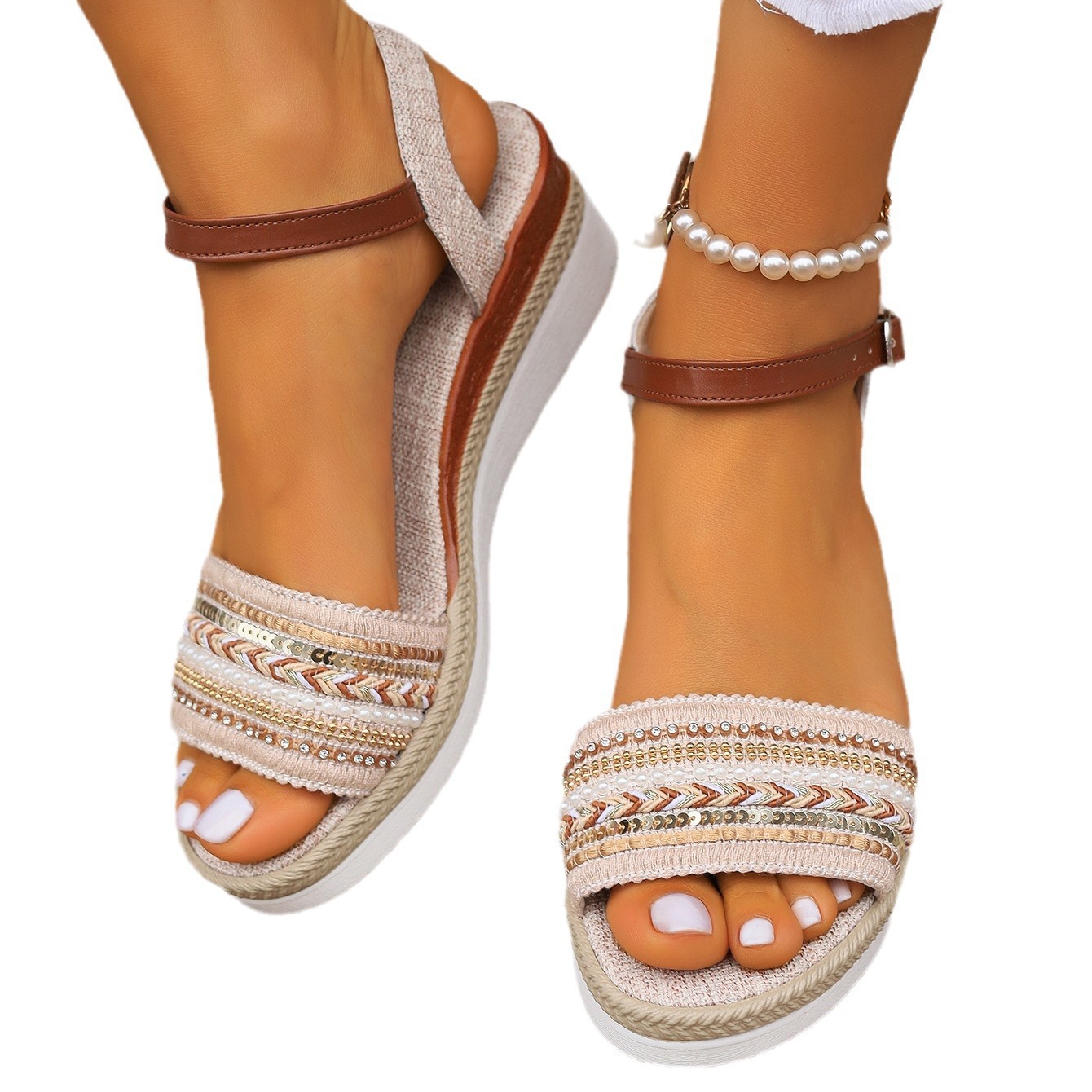 Women's Retro Braided Rope Platform Sandals