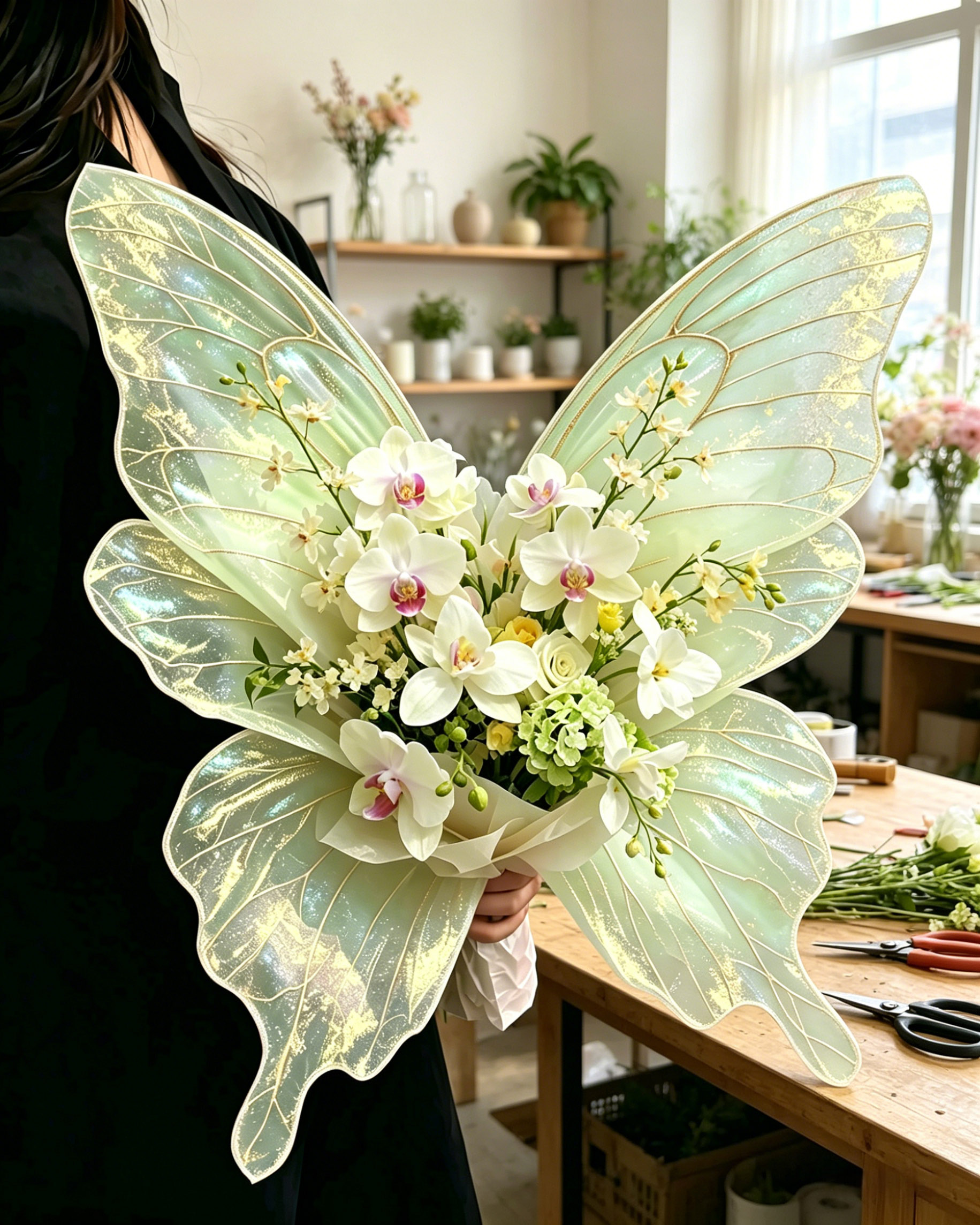 Iridescent Mint Elf Wing Butterfly Bouquet Wrap Sheets - (10pcs）