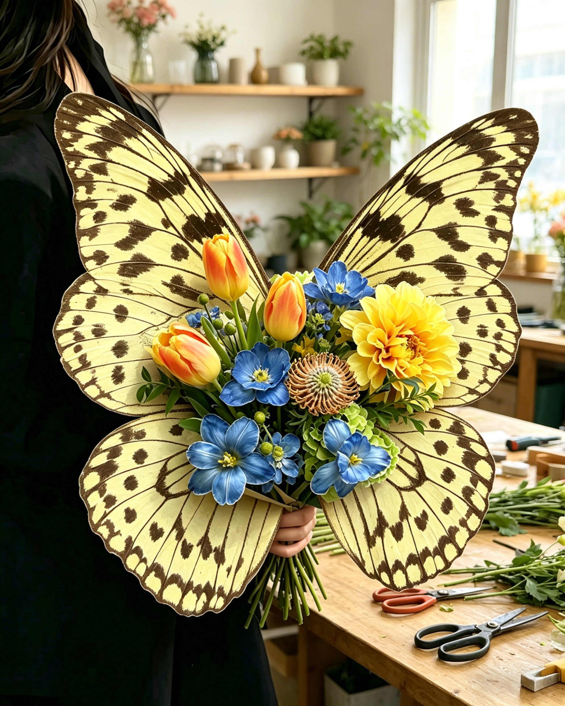 Vintage Spotted Monarch Butterfly Bouquet Wrap Sheets - (10pcs）