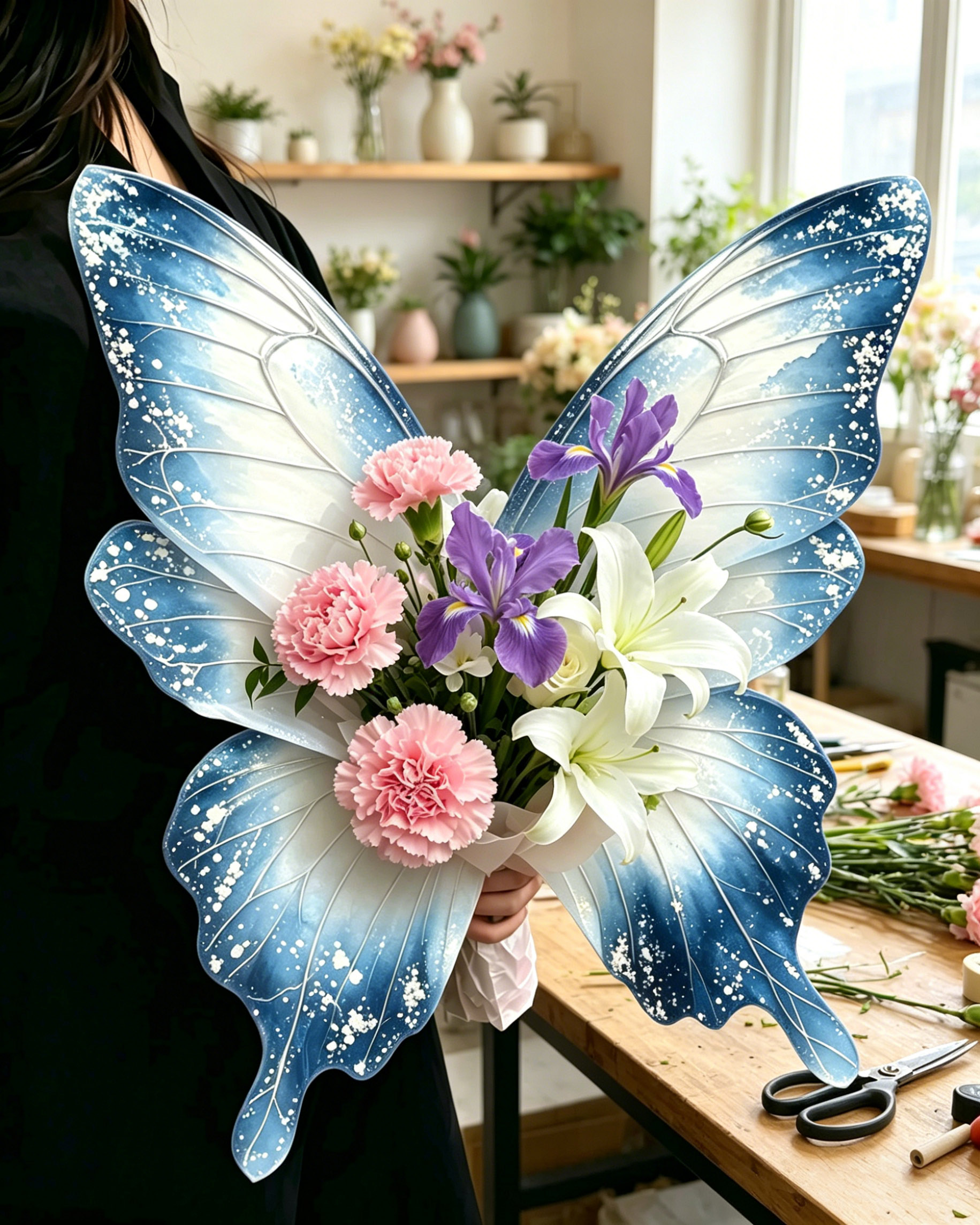 Frost Blue Snow Fairy Butterfly Bouquet Wrap Sheets - (10pcs）
