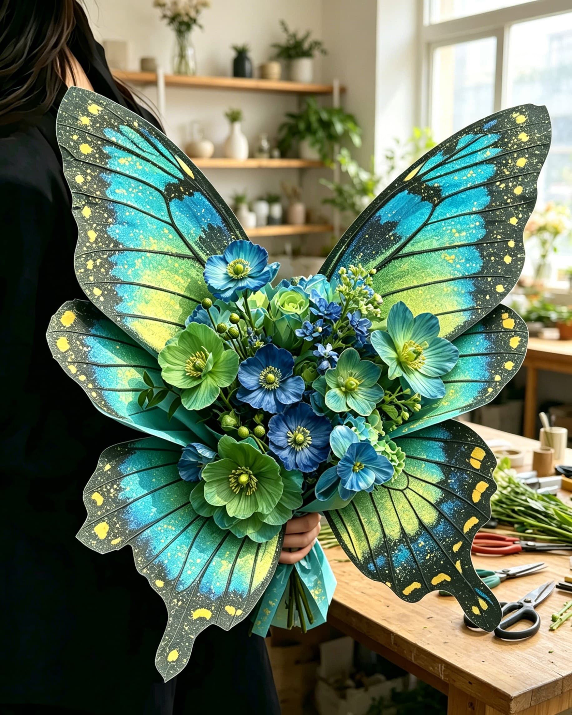 Galaxy Emerald Peacock Butterfly Bouquet Wrap Sheets - (10pcs）