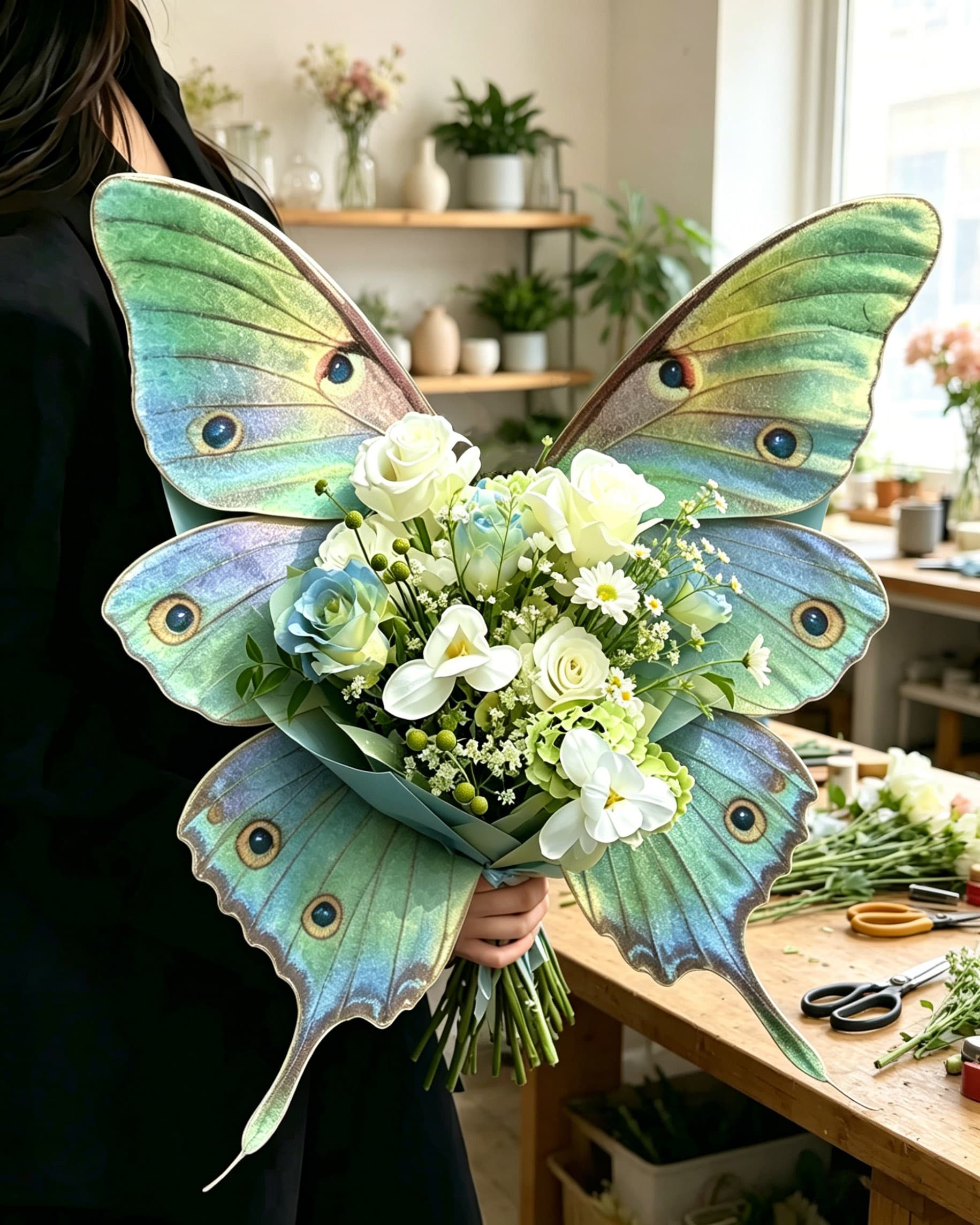 Opal Moon Eye Morpho Butterfly Bouquet Wrap Sheets - (10pcs）