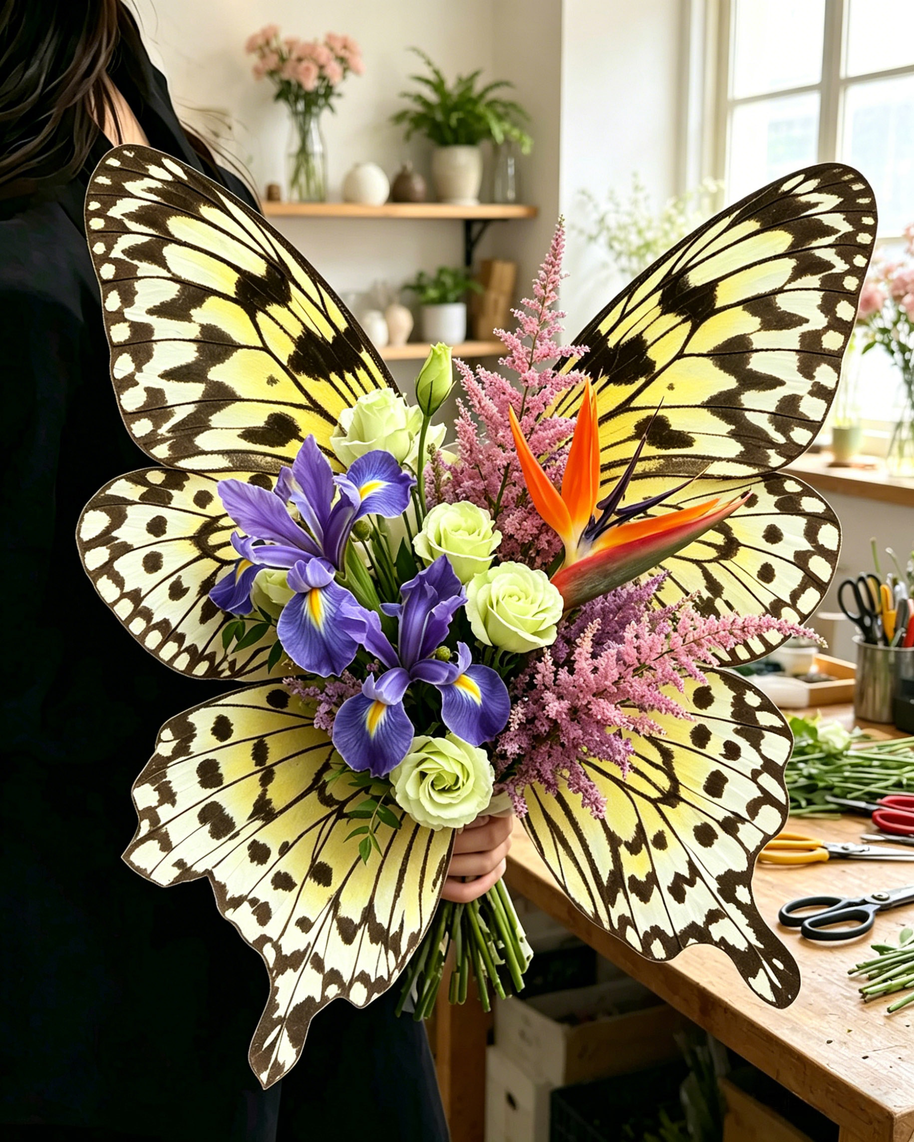 Vintage Yellow Spotted Swallowtail Butterfly Bouquet Wrap Sheets - (10pcs）