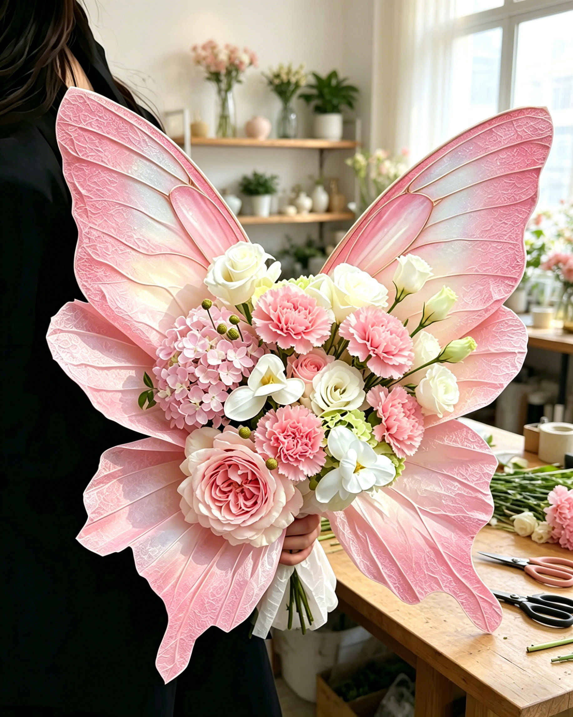 Soft Pink Fairy Wing Butterfly Bouquet Wrap Sheets - (10pcs）