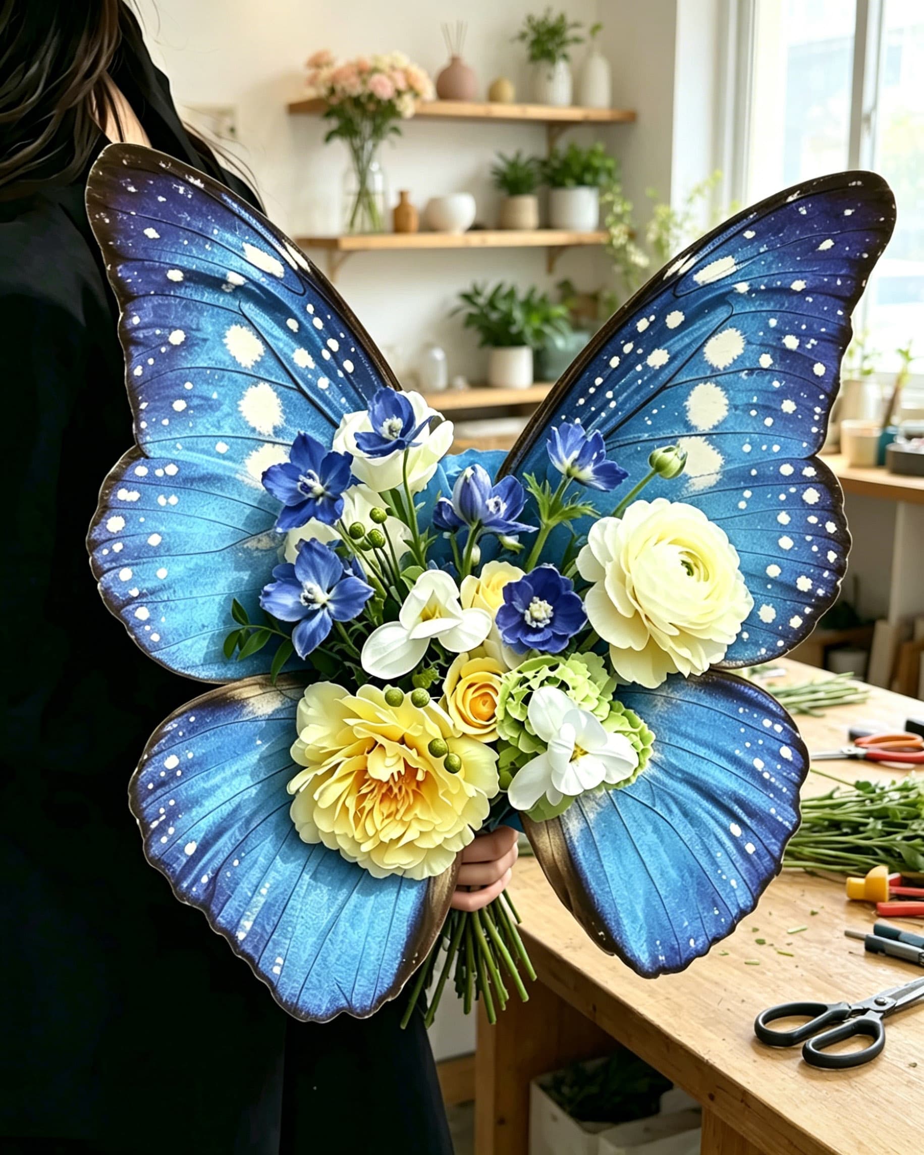 Starry Sky Deep Blue Butterfly Bouquet Wrap Sheets - (10pcs）