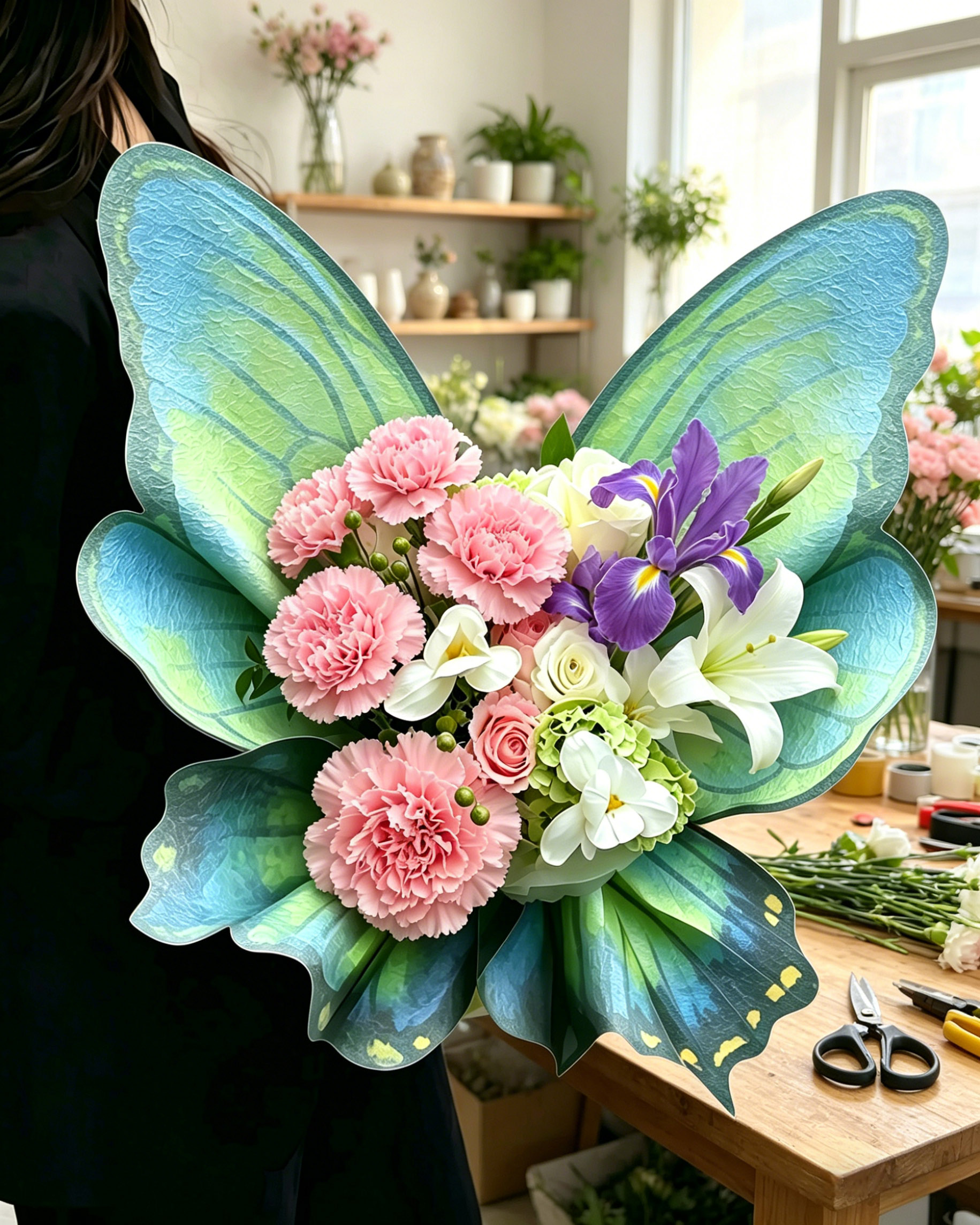 Spring Mint Elf Wing Butterfly Bouquet Wrap Sheets - (10pcs）