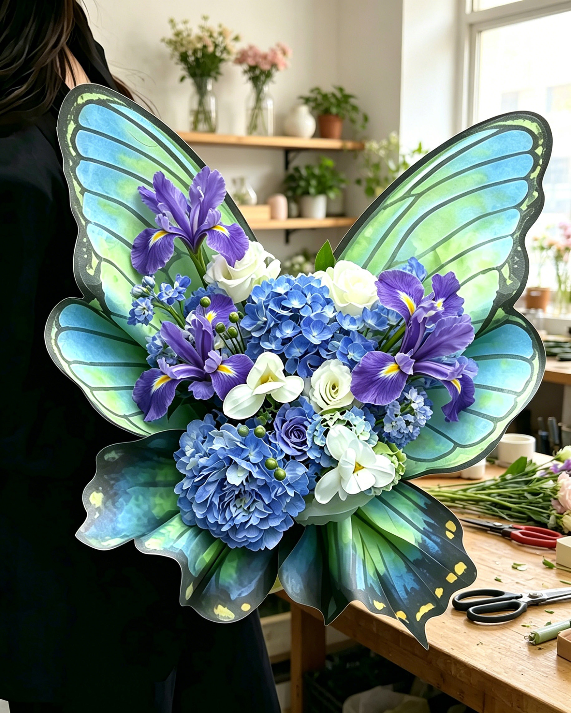 Ocean Watercolor Gradient Butterfly Bouquet Wrap Sheets - (10pcs）