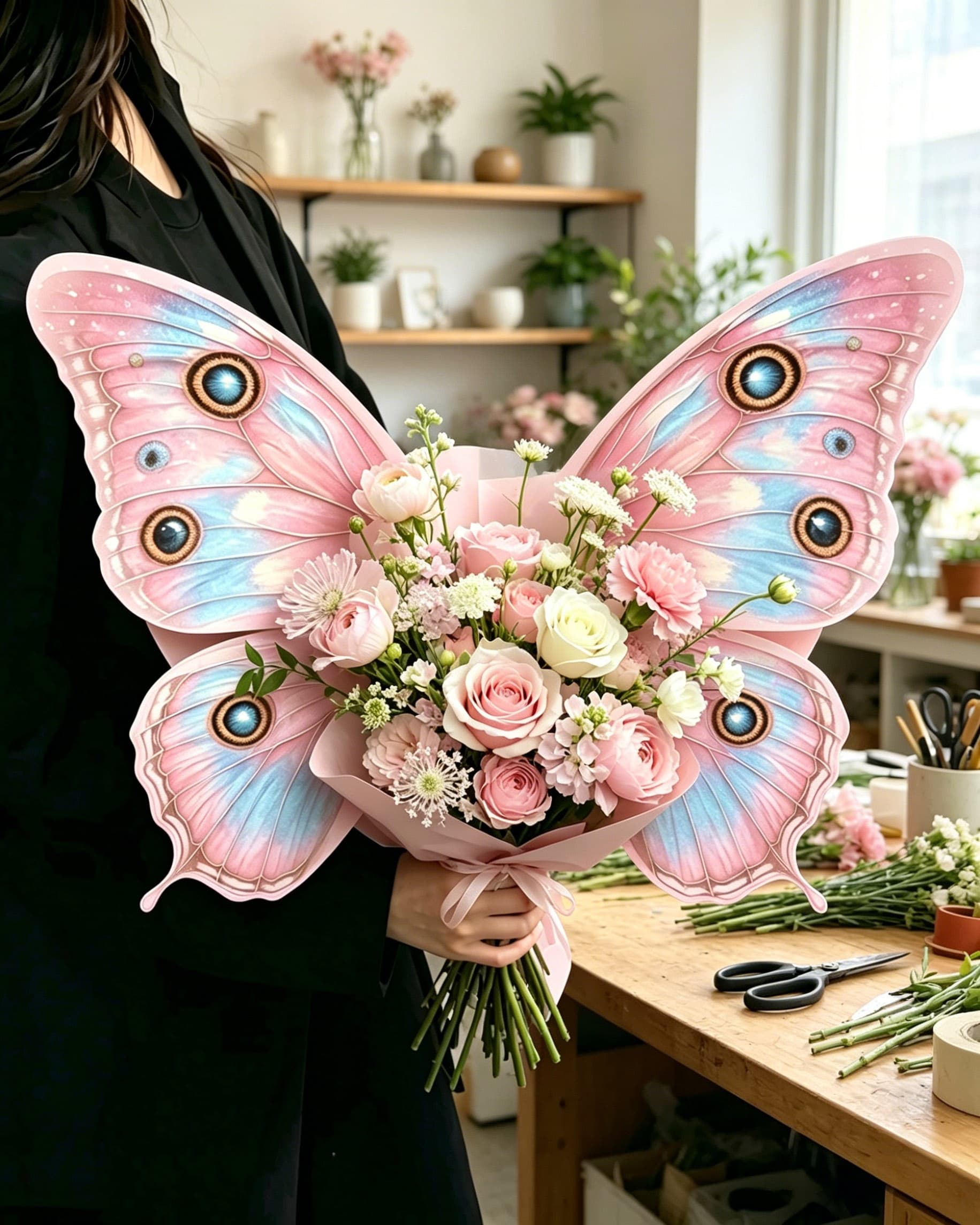 Dreamy Nebula Pastel Butterfly Bouquet Wrap Sheets - (10pcs）