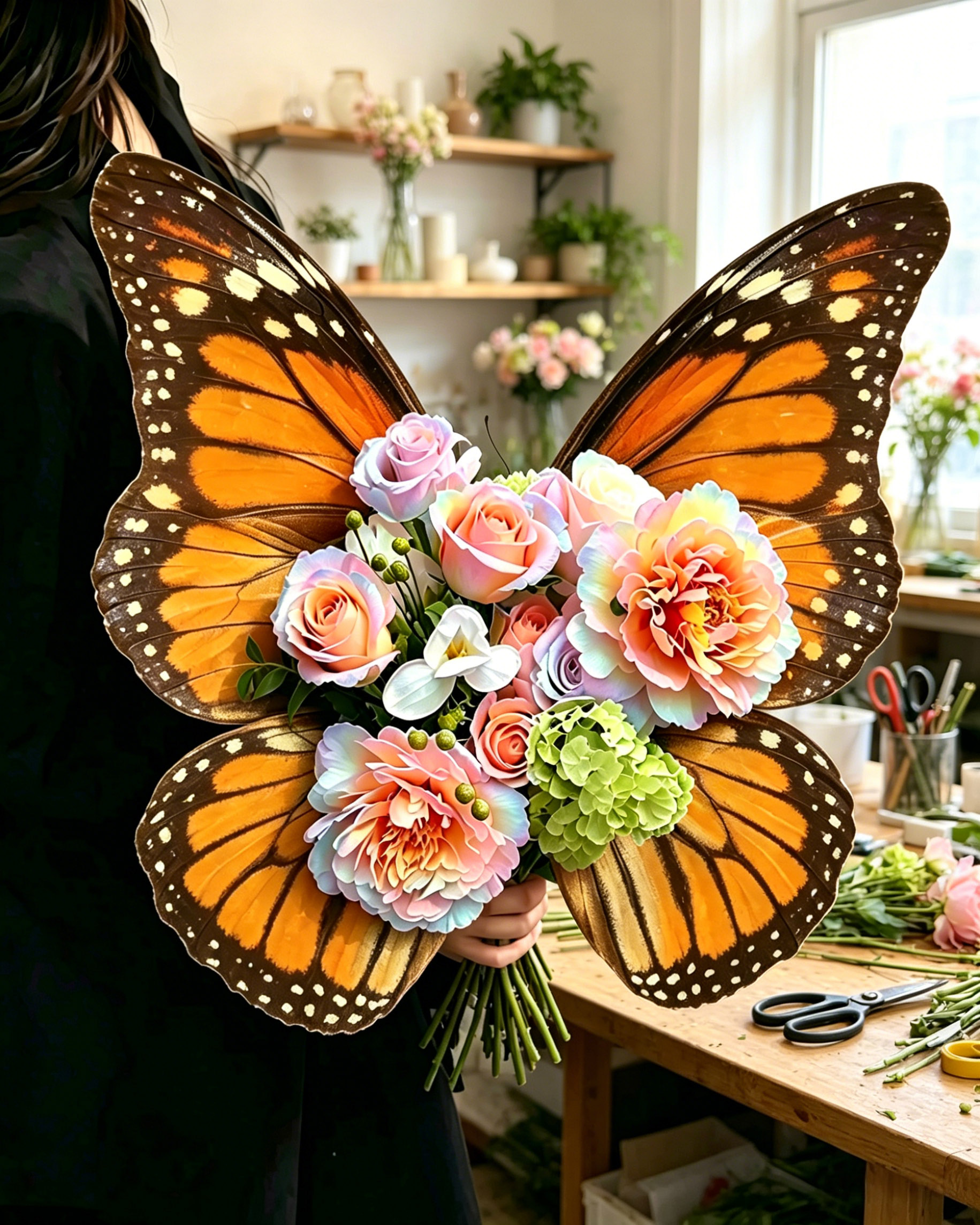 Monarch Gradient Butterfly Bouquet Wrap Sheets  - (10pcs）