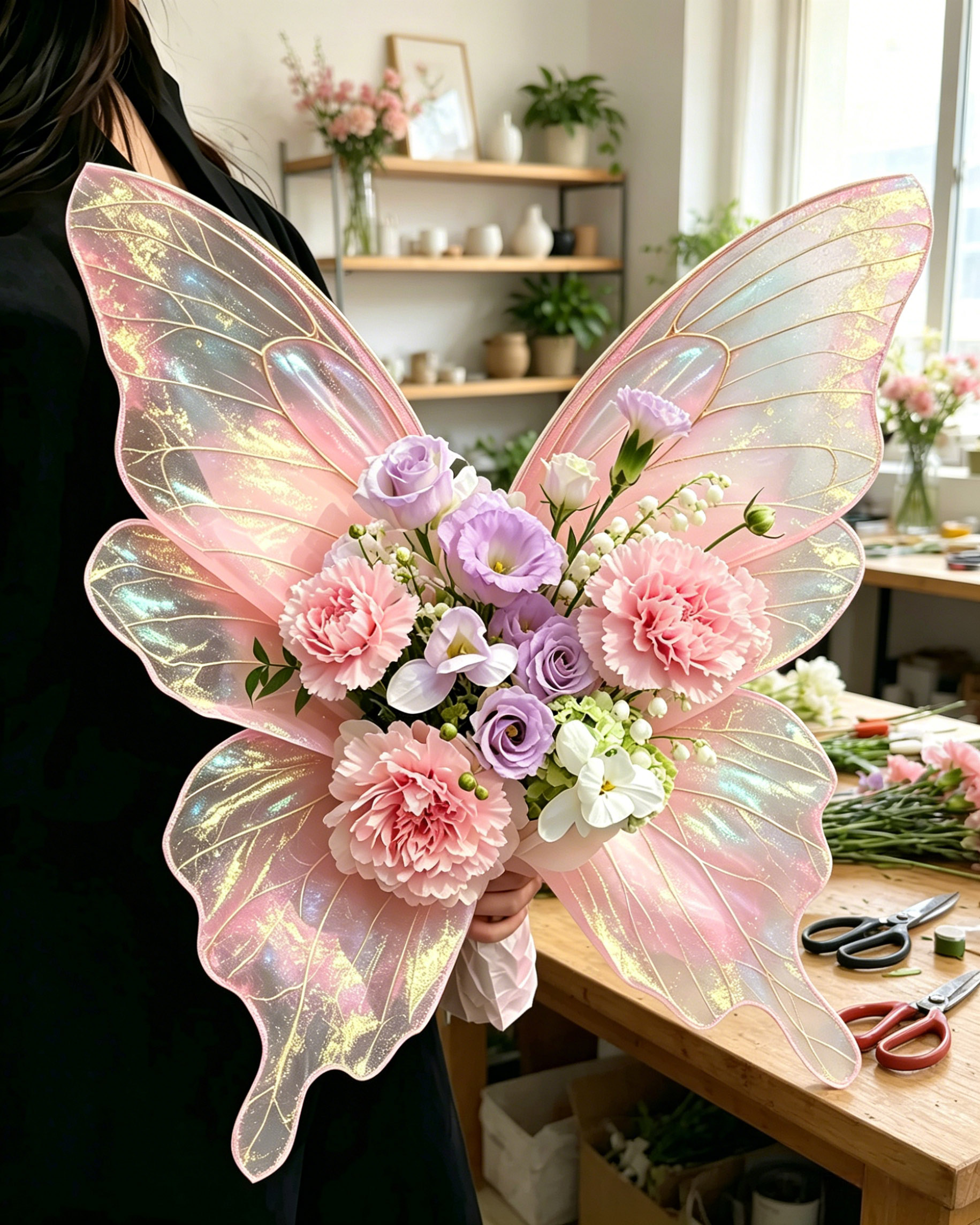 Iridescent Glitter Fairy Butterfly Bouquet Wrap Sheets  - (10pcs）
