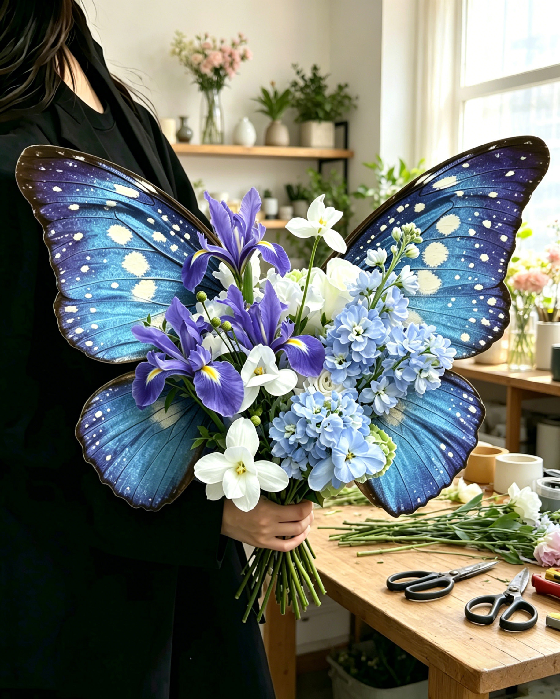 Deep Ocean Blue Morpho Butterfly Bouquet Wrap Sheets - (10pcs）