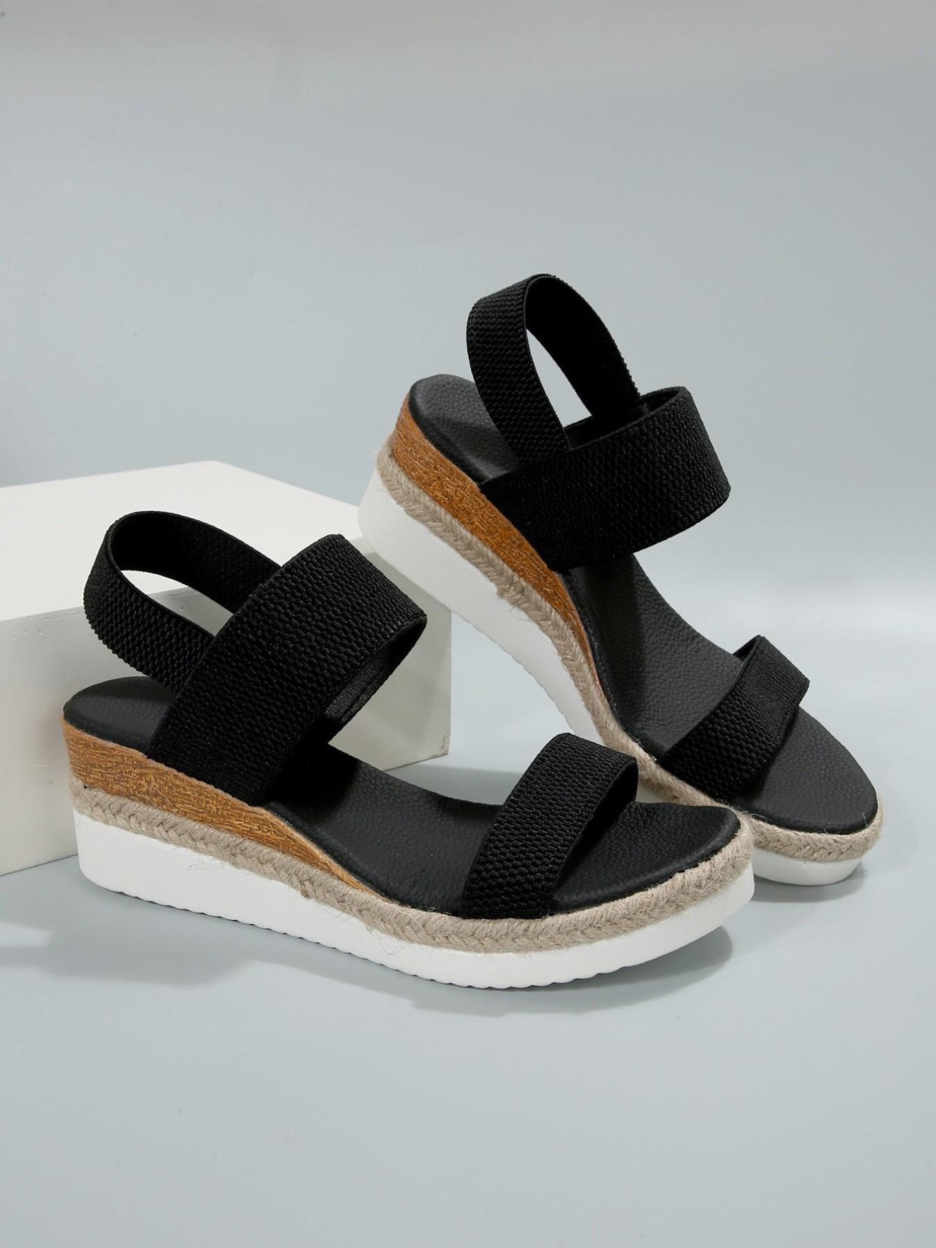 Women's Fashionable Stylish Boho Style Wedge Sandals, 1 Pair Casual Trendy Slip on Slingback Sandals, Trendy Hemp Rope Shoes for Summer